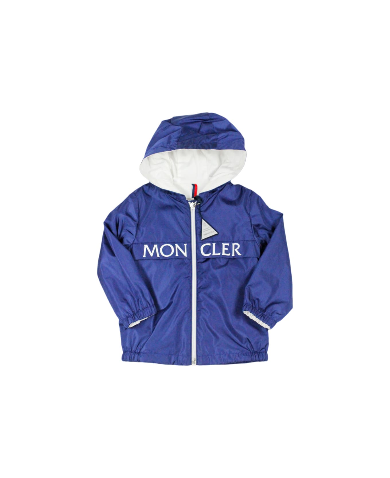 Moncler Erdvile Jacket In Light Nylon With Hood And Zip Closure With Logo Printed On The Chest, Internally Lined In Jersey. - Blu コート＆ジャケット
