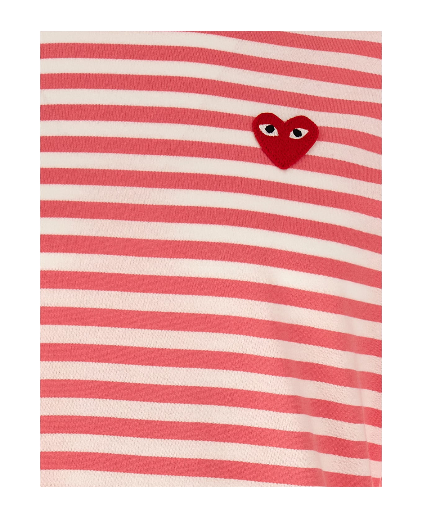 Comme des Garçons Play Logo Patch Stripes T-shirt - Pink