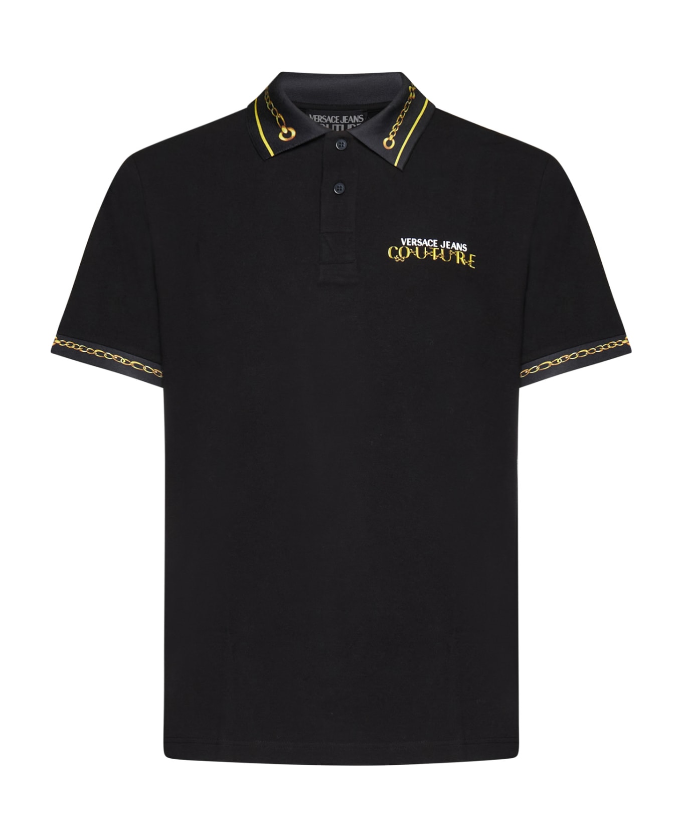 Versace Jeans Couture Chain-link Polo Shirt - Black gold