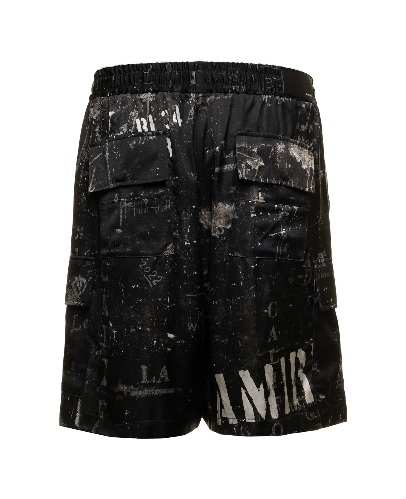 AMIRI Army Stencil Printed Viscose Cargo Shorts Man - BLACK