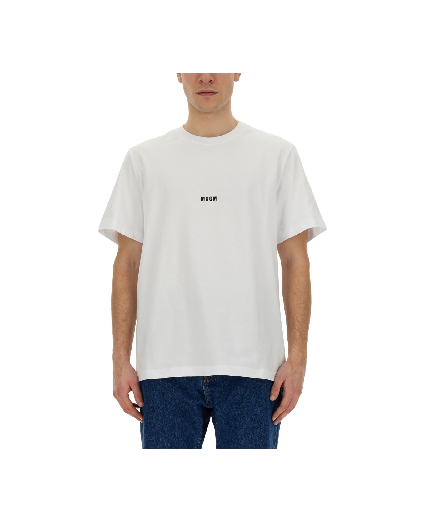 MSGM Lettering Logo Print T-shirt - WHITE シャツ