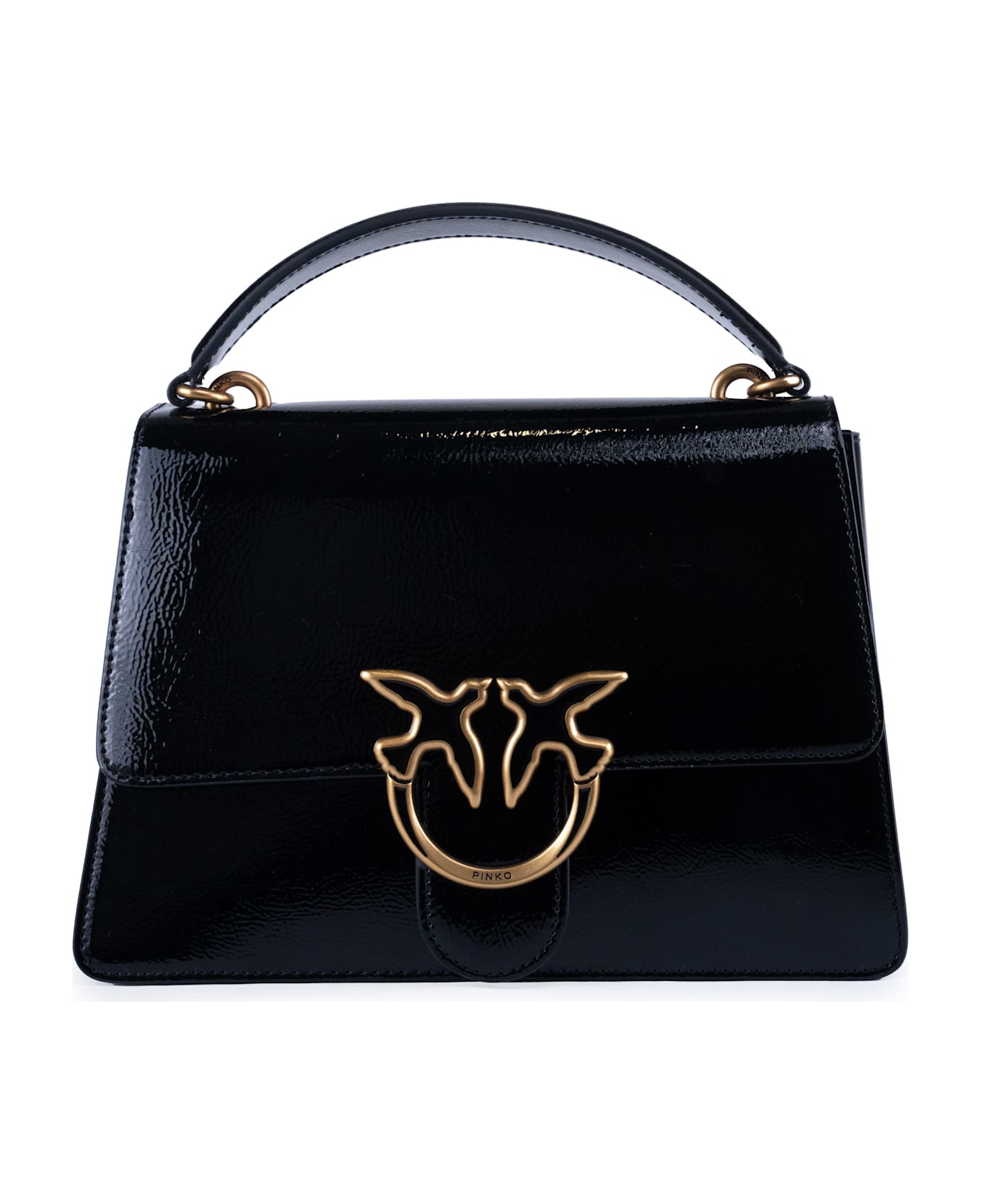 Pinko Love One Top Handle Classic Light Shiny Bag - Nero-antique gold