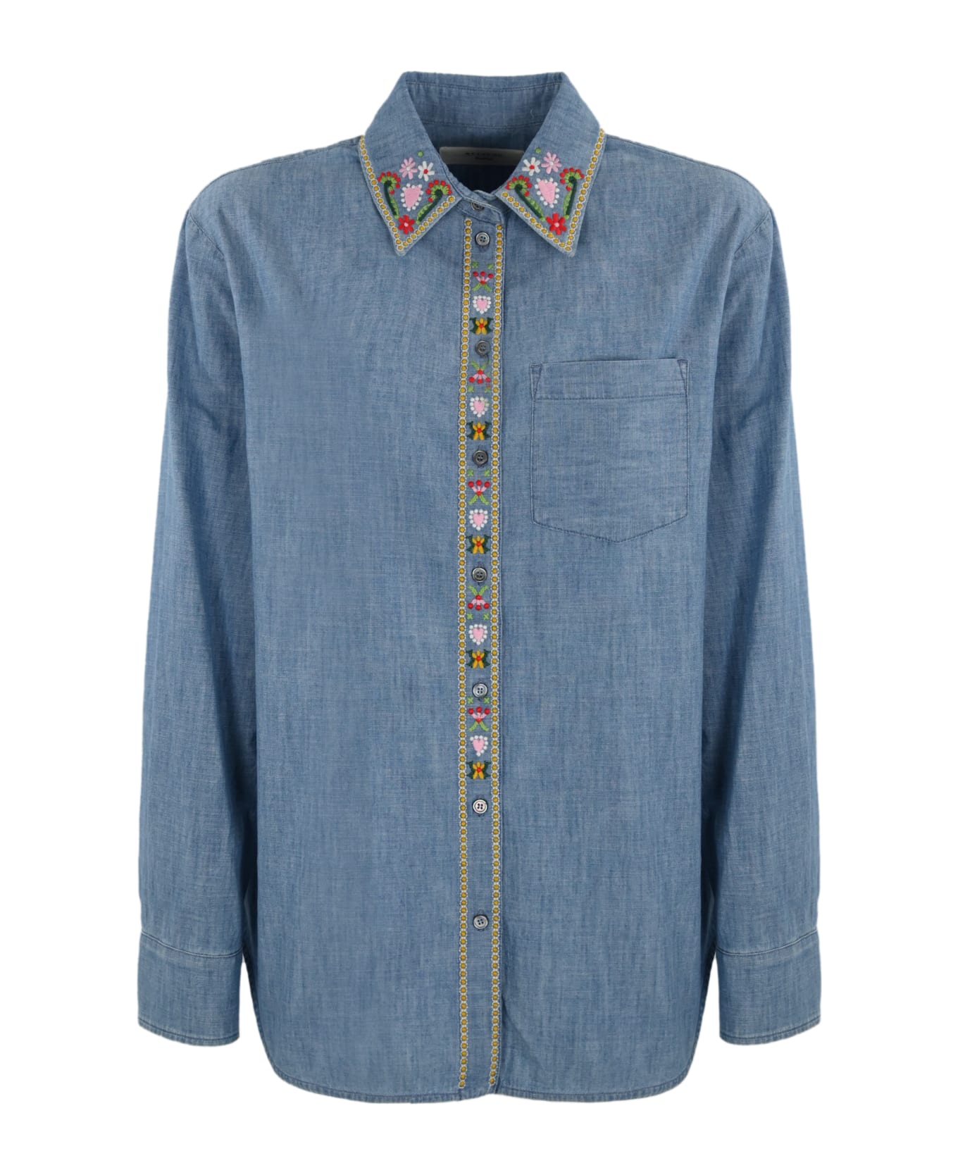 Weekend Max Mara "udine" Denim Effect Shirt With Embroidery - Chiaro pulito
