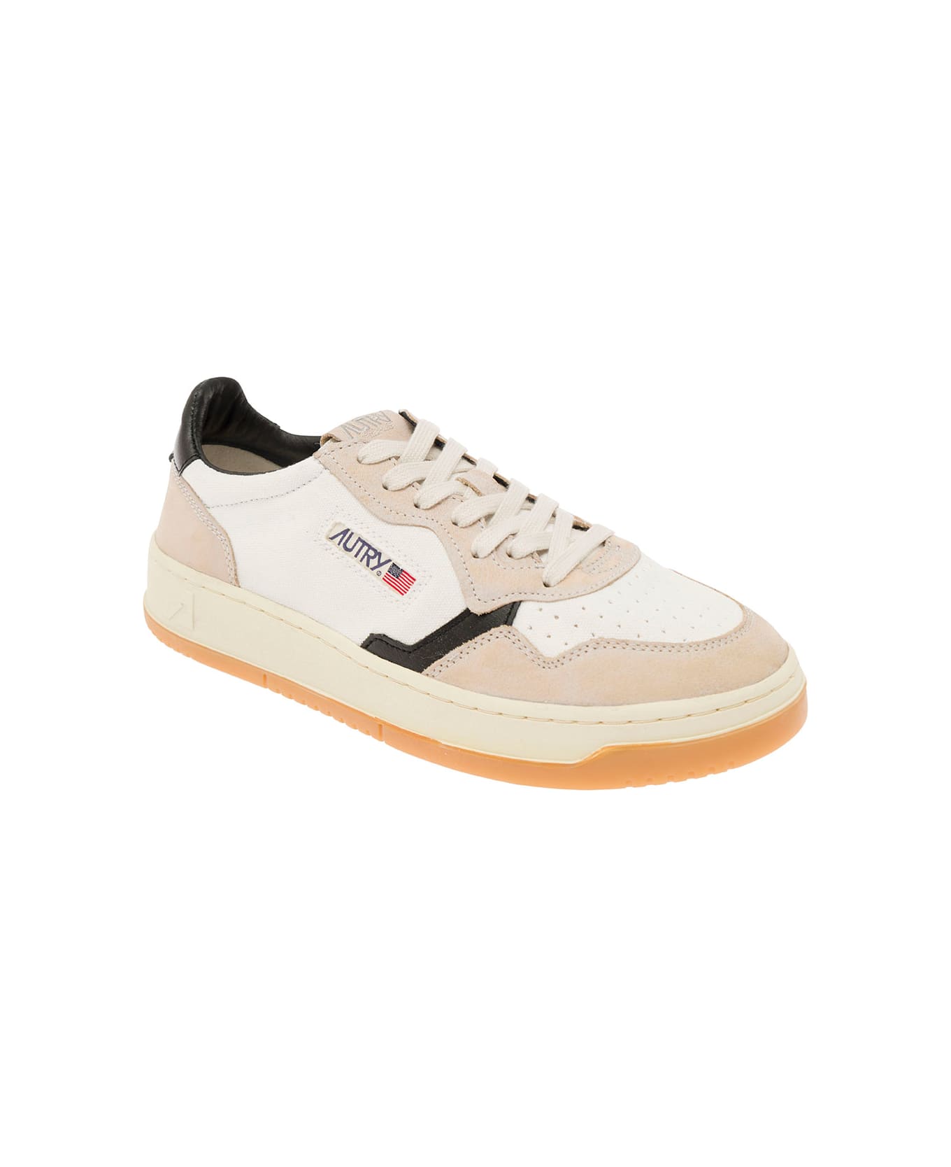Autry 'medalist Canvas' Multicolor Low Top Sneakers With Suede Insert In Canvas Man - White