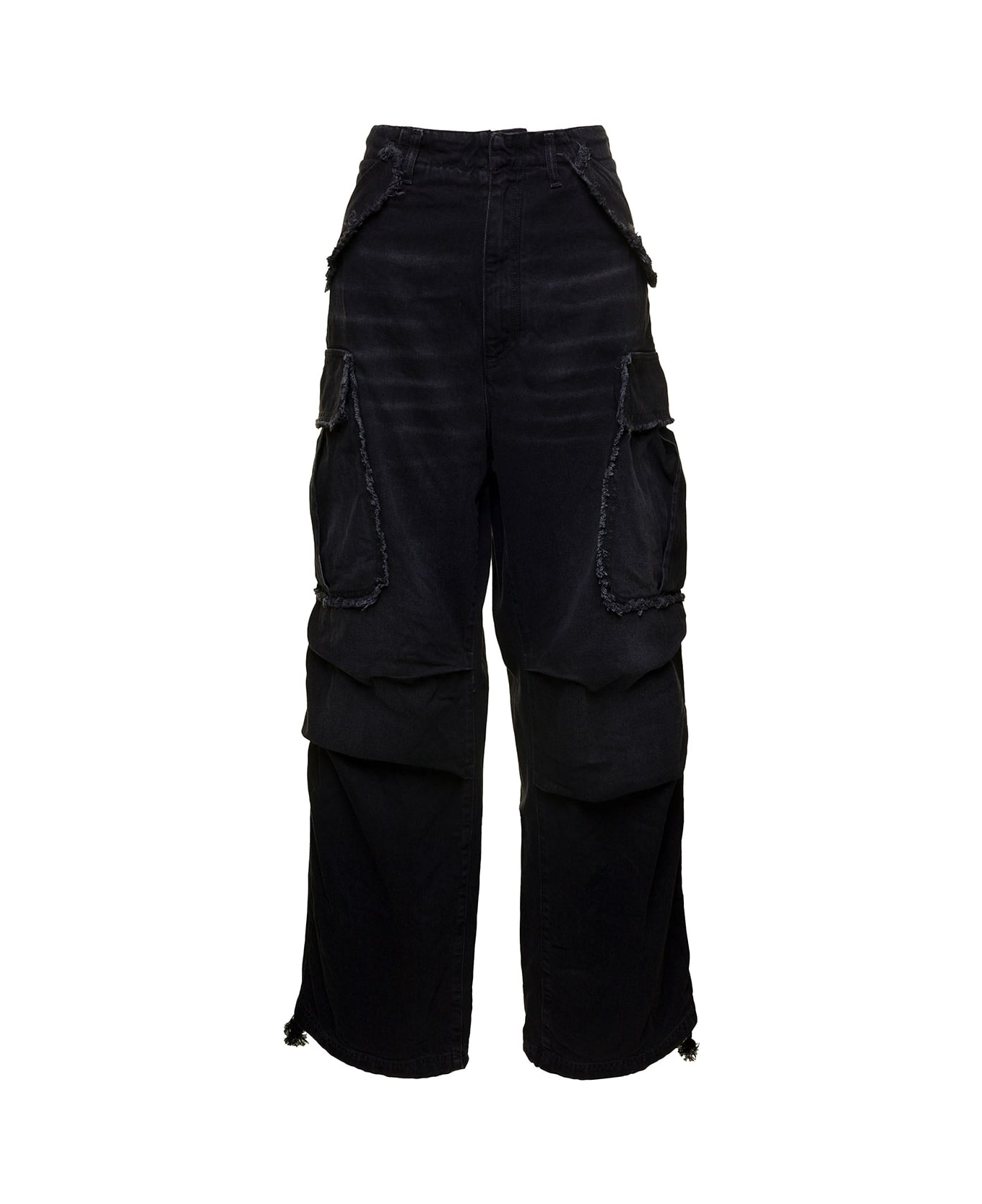 DARKPARK 'vivi' Black Oversized Cargo Jeans With Patch Pockets In Cotton Denim Woman - Black