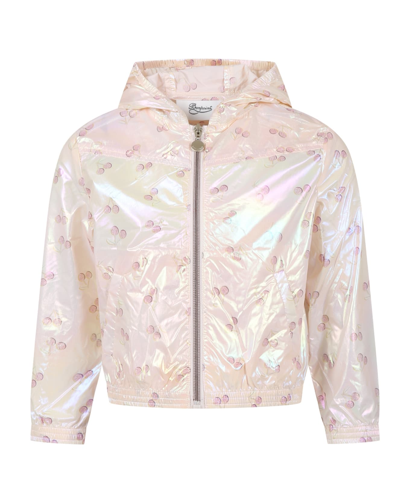 Bonpoint Pink Windbreaker For Girl With All-over Cherries - Pink コート＆ジャケット