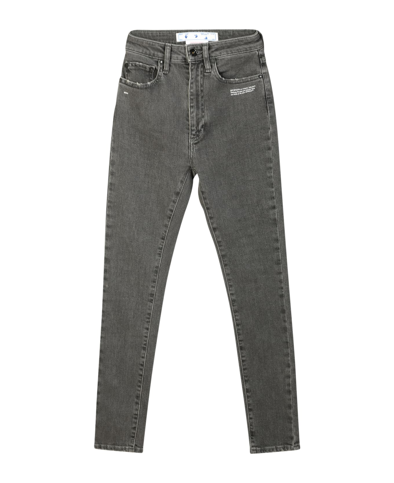 Off-White Skinny Jeans With Slogan Print Dark Grey - Grey