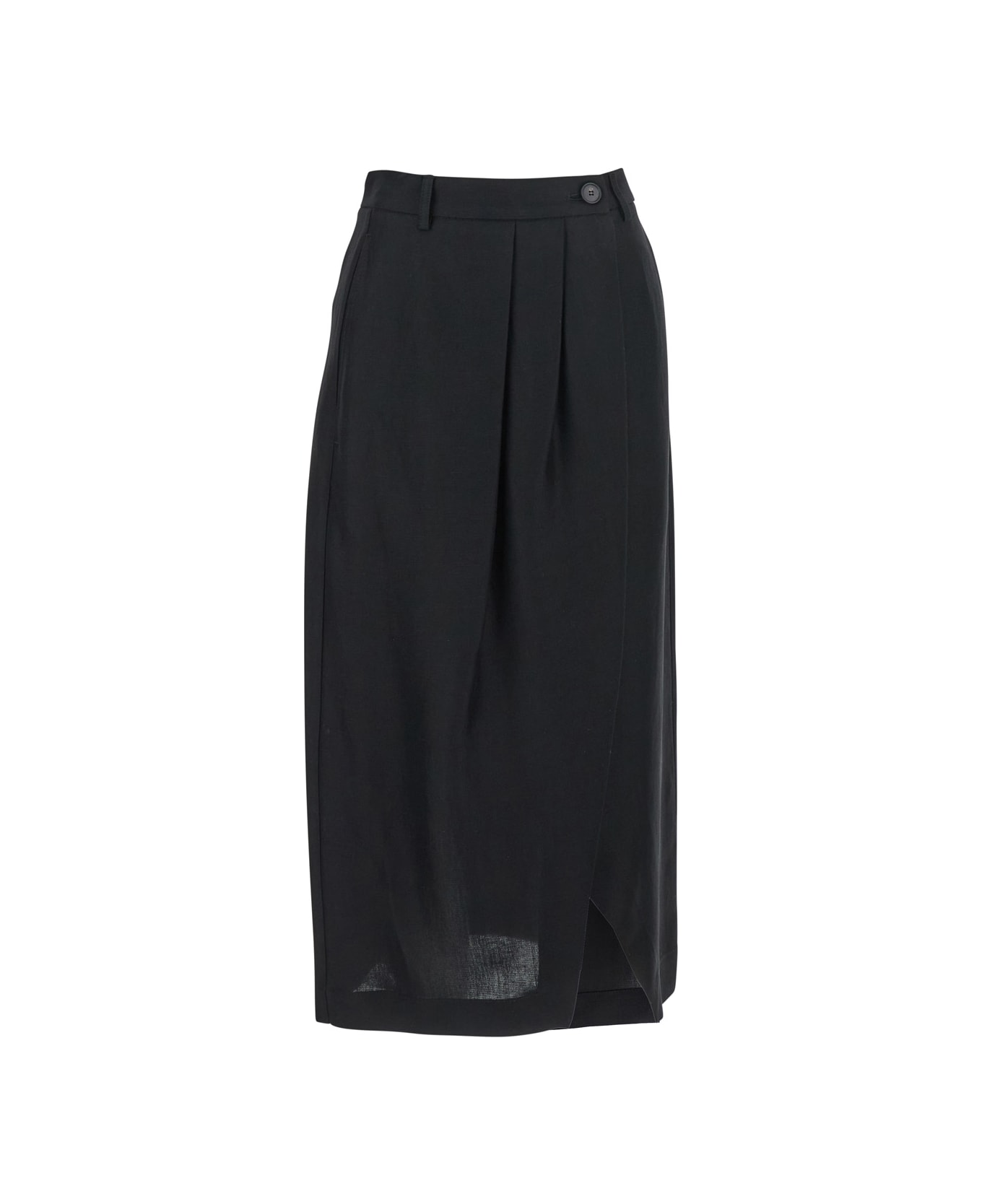 Tela 'nilla' Black Skirt With Pences On The Front And Single Slit On The Front In Viscose And Linen Blend Woman - Black