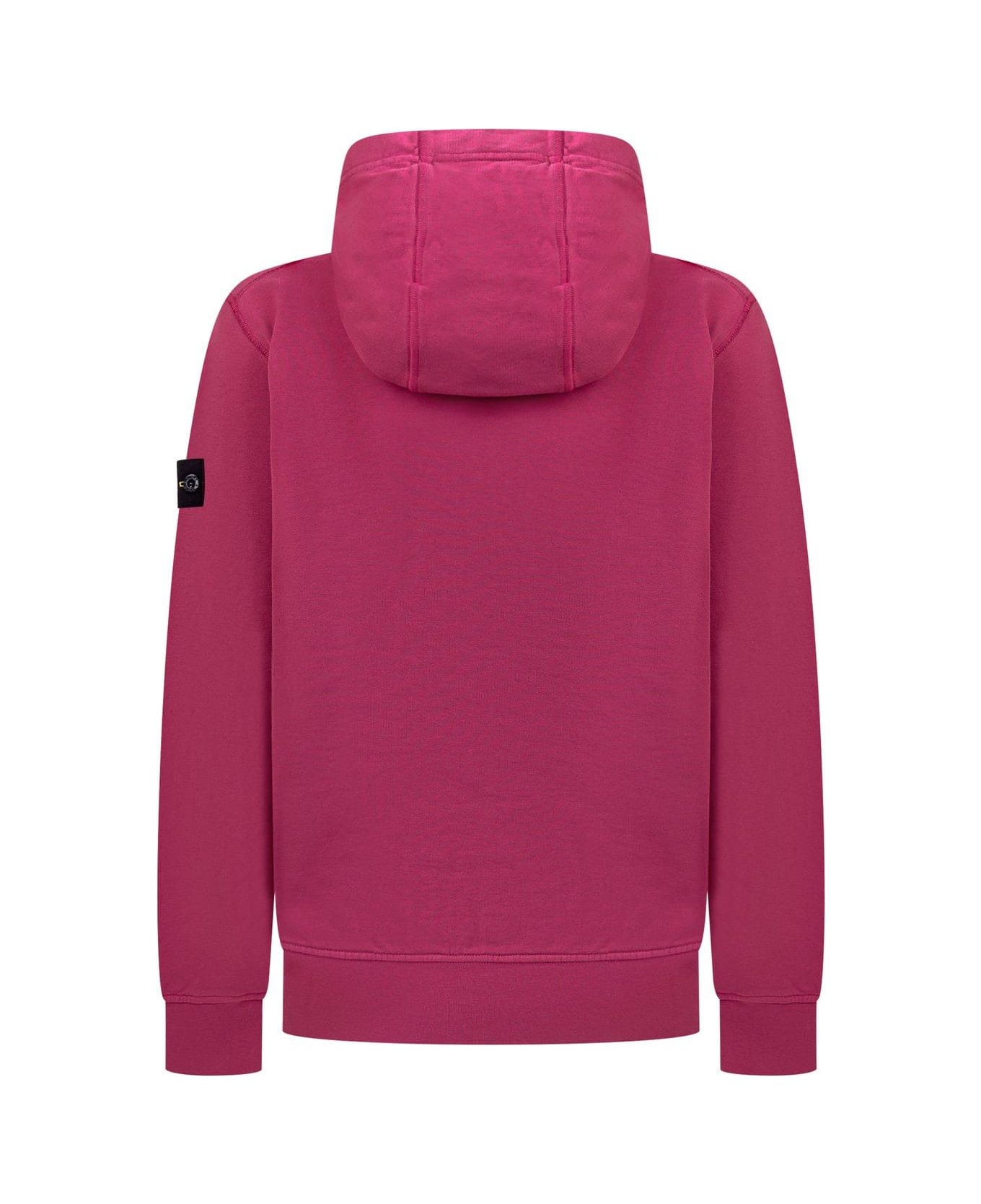 Stone Island Compass-patch Long-sleeved Hoodie - PINK