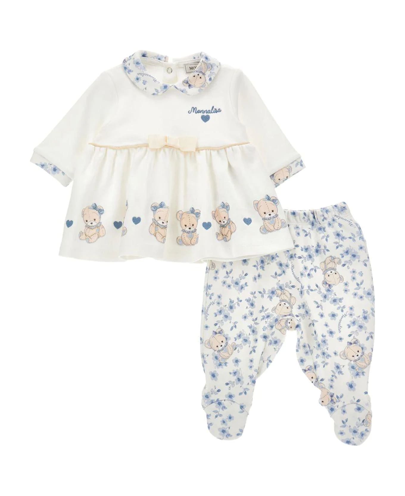 Monnalisa Ivory Birth Set For Baby Girl With Teddy Bears - Ivory