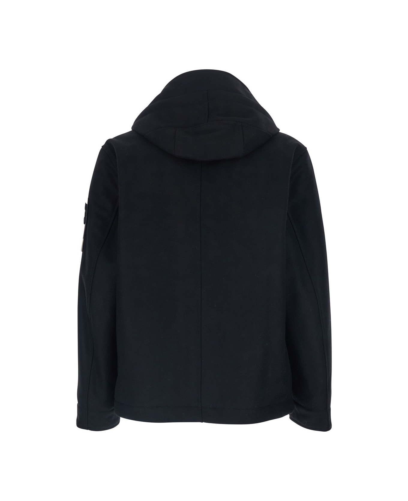 Stone Island Black Jacket With Drawstring Hood And Logo Plaque On The Sleeve In Wool Blend Woman - Black
