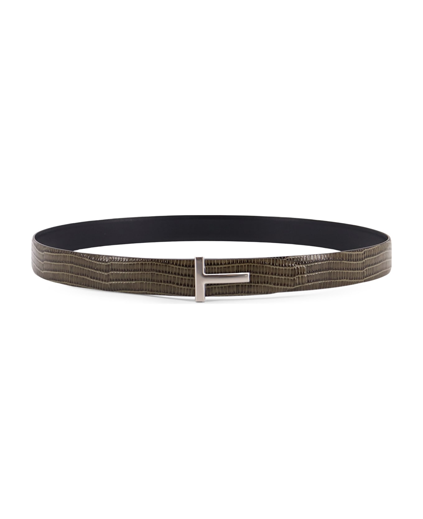 Tom Ford Leather Belt With Croco Effect - SLATE