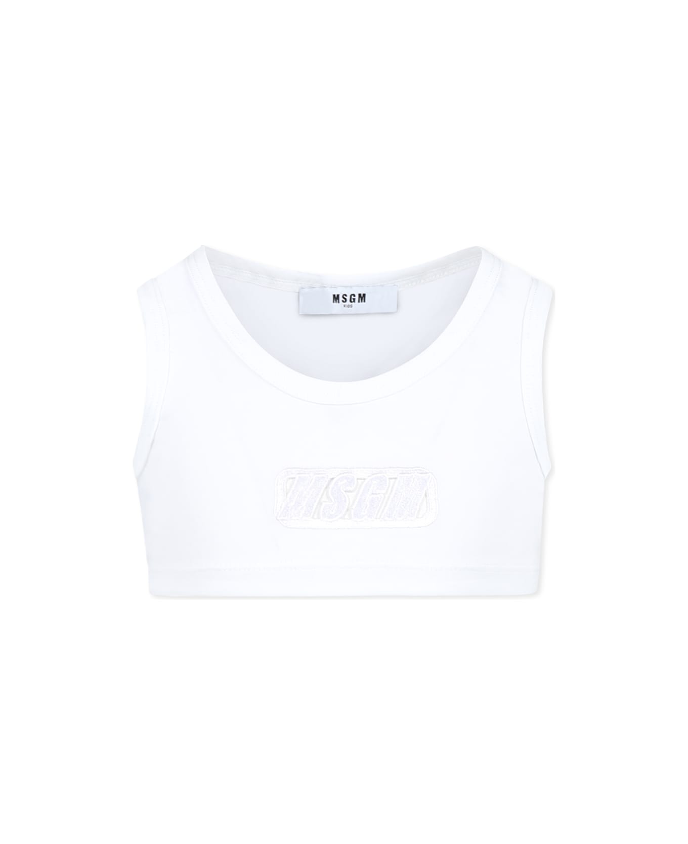 MSGM White Tank Top For Girl With Logo - White