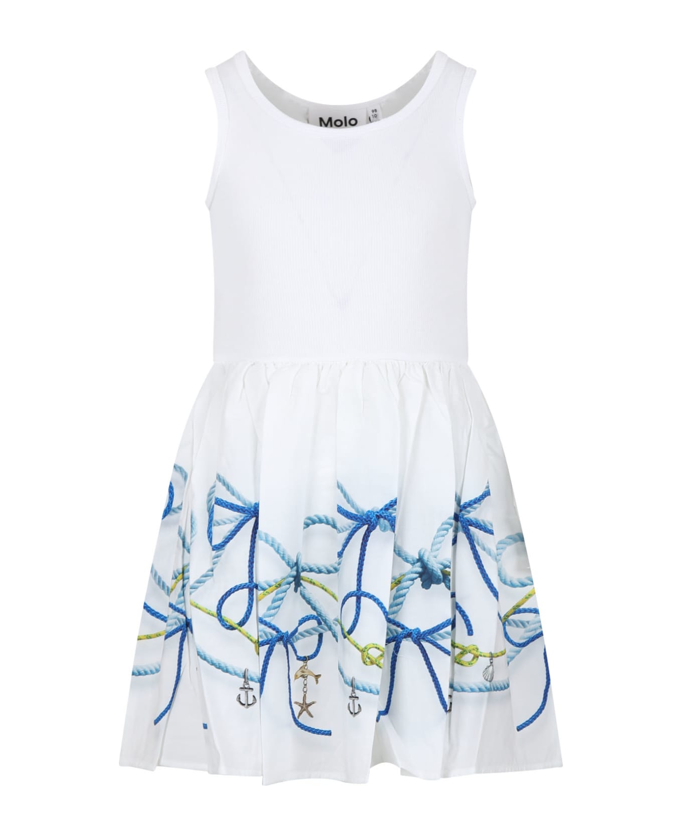 Molo White Dress For Girl With Bows Print - White