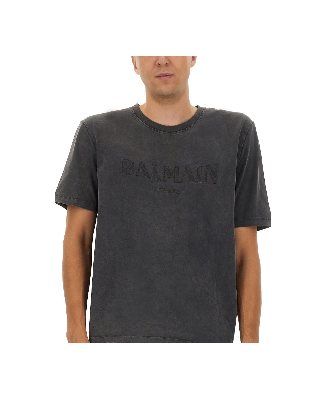 Balmain T-shirt With Logo Embroidery - GREY