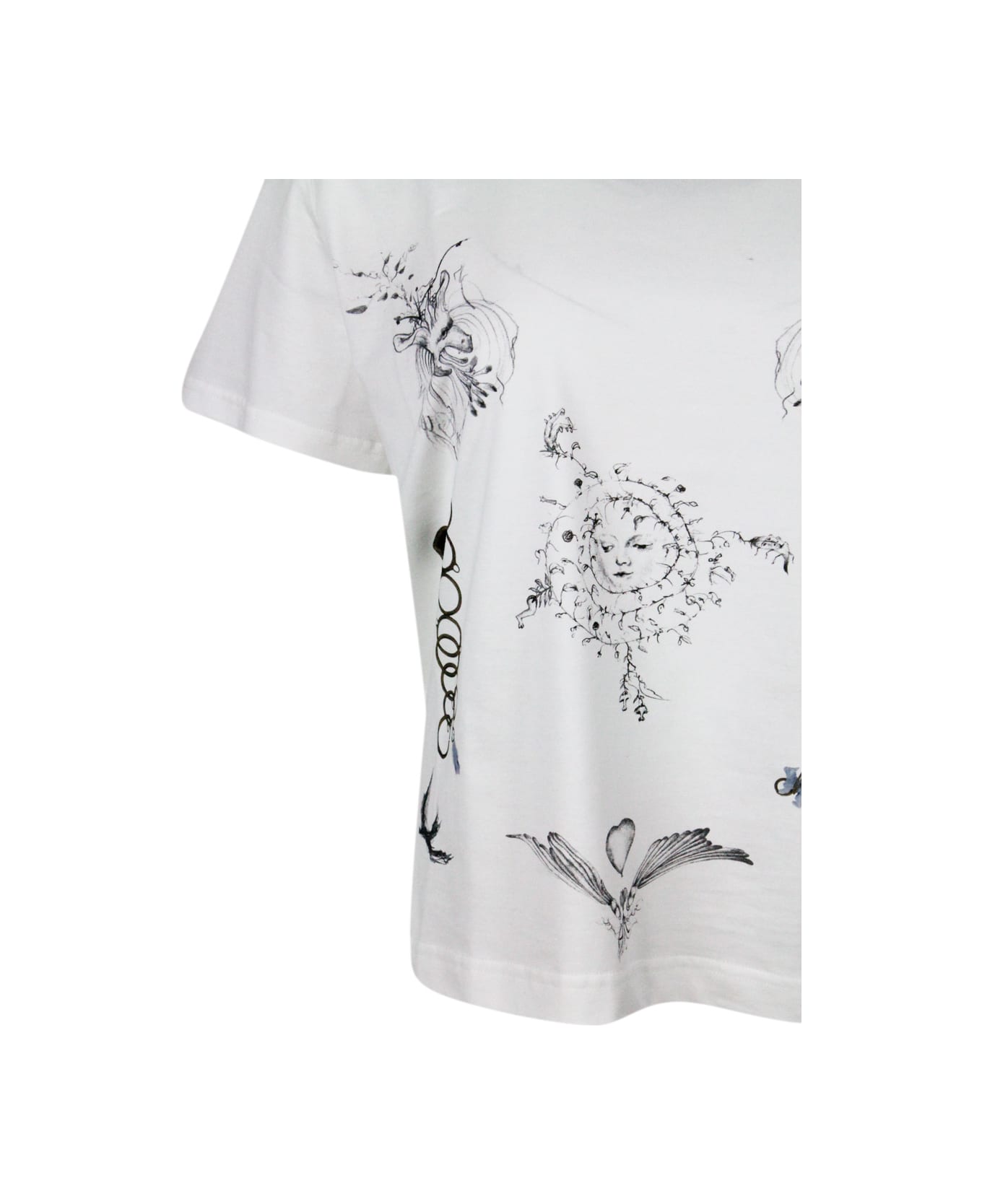 Fabiana Filippi Oversized Short-sleeved Crew-neck T-shirt In Fine Cotton Jersey With Chain Print - cream