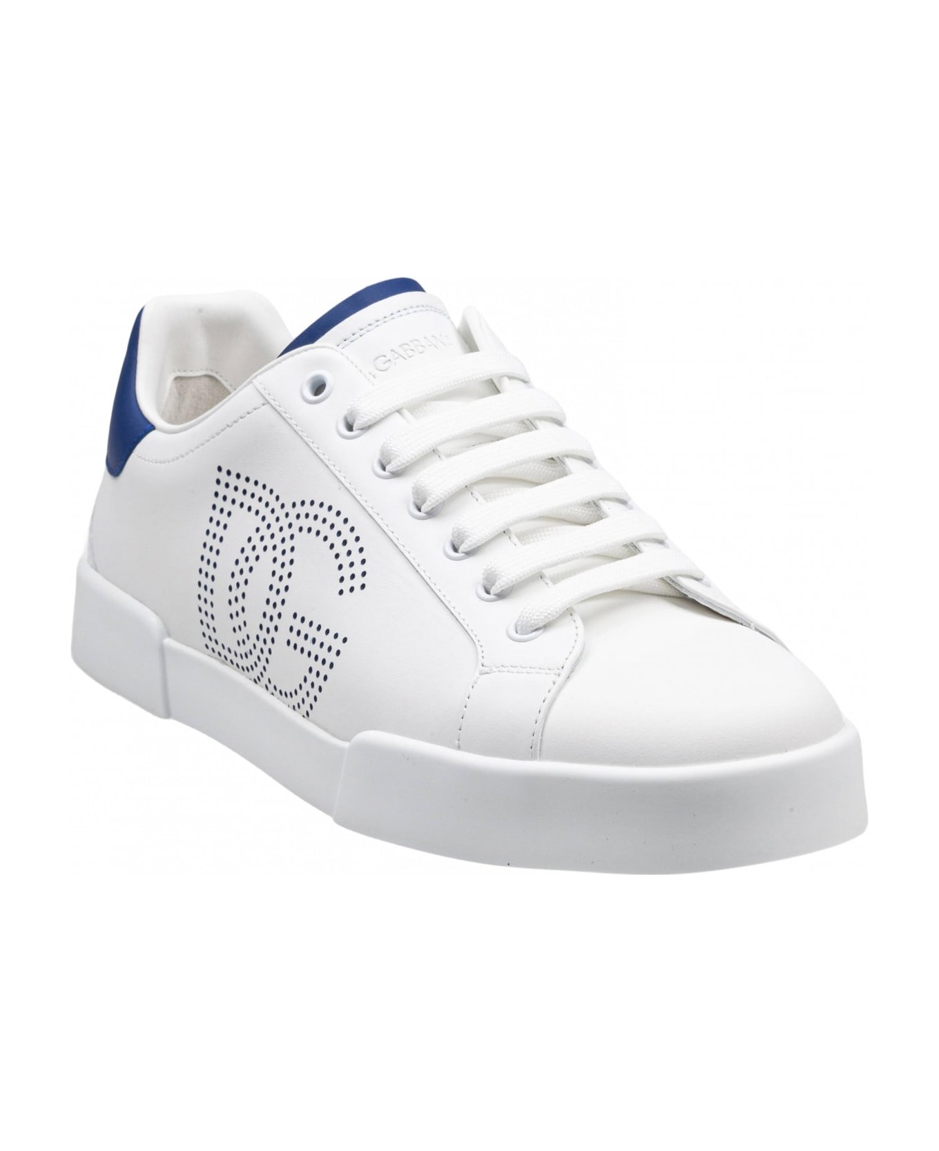 Dolce & Gabbana Portofino Light Sneakers In White And Blue Leather - WHITE/BLUETTE