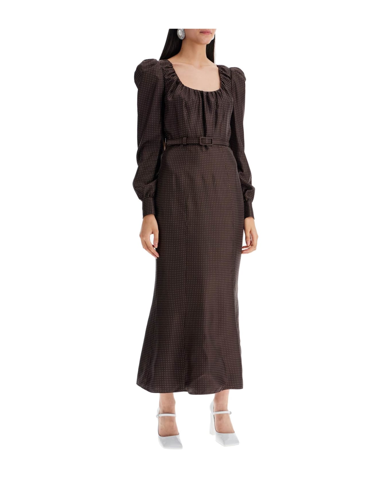 Alessandra Rich Brown Silk Twill Long Dress - BROWN-WHITE (Brown)