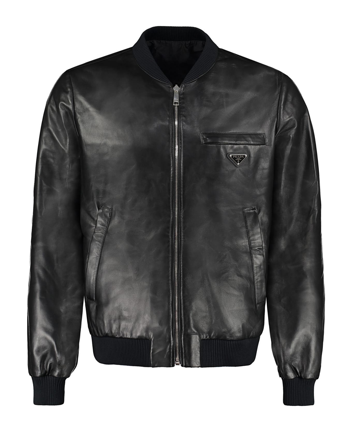 Prada Re-nylon And Leather Reversible Bomber Jacket - black