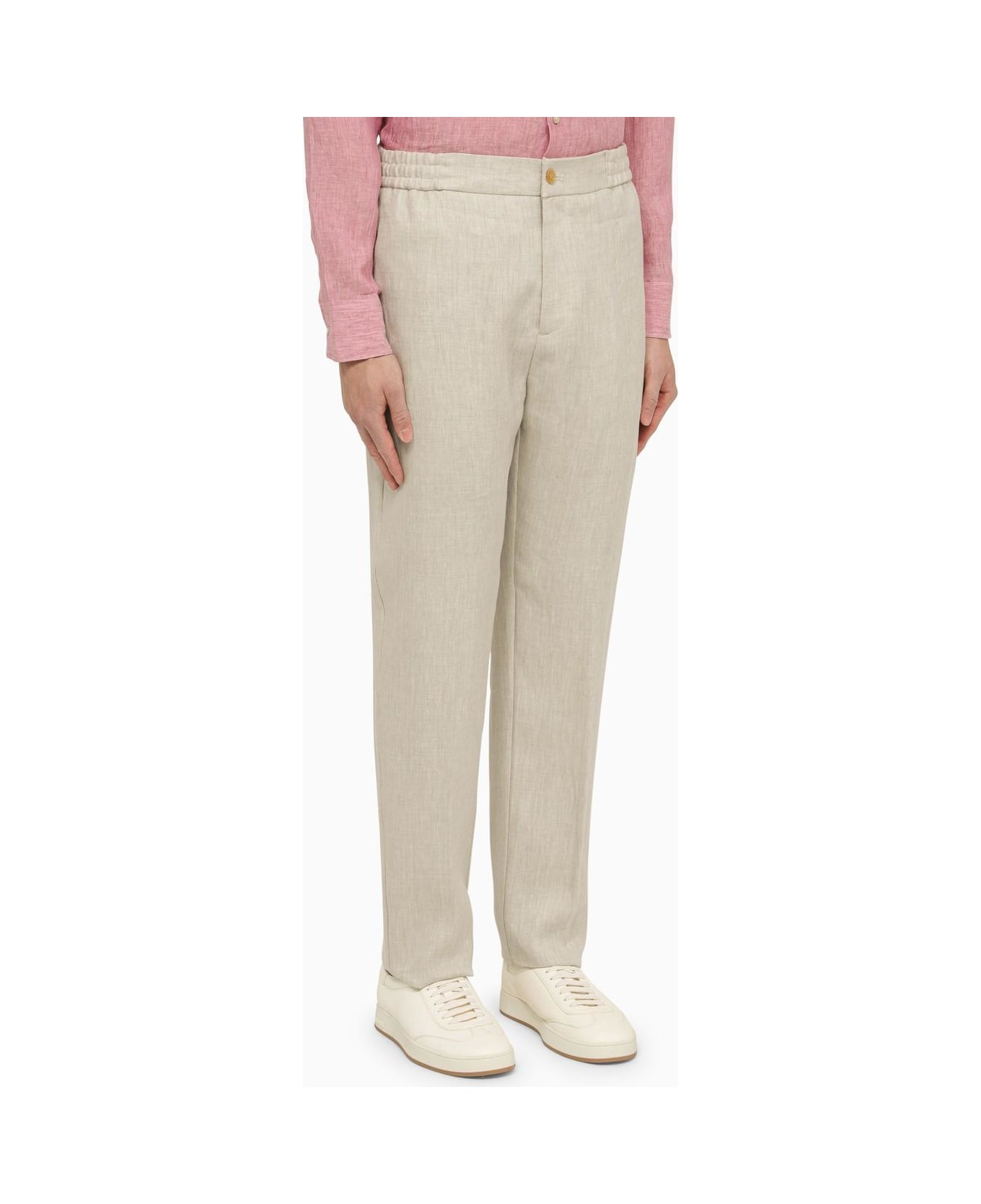 Etro Regular White Linen Trousers - White