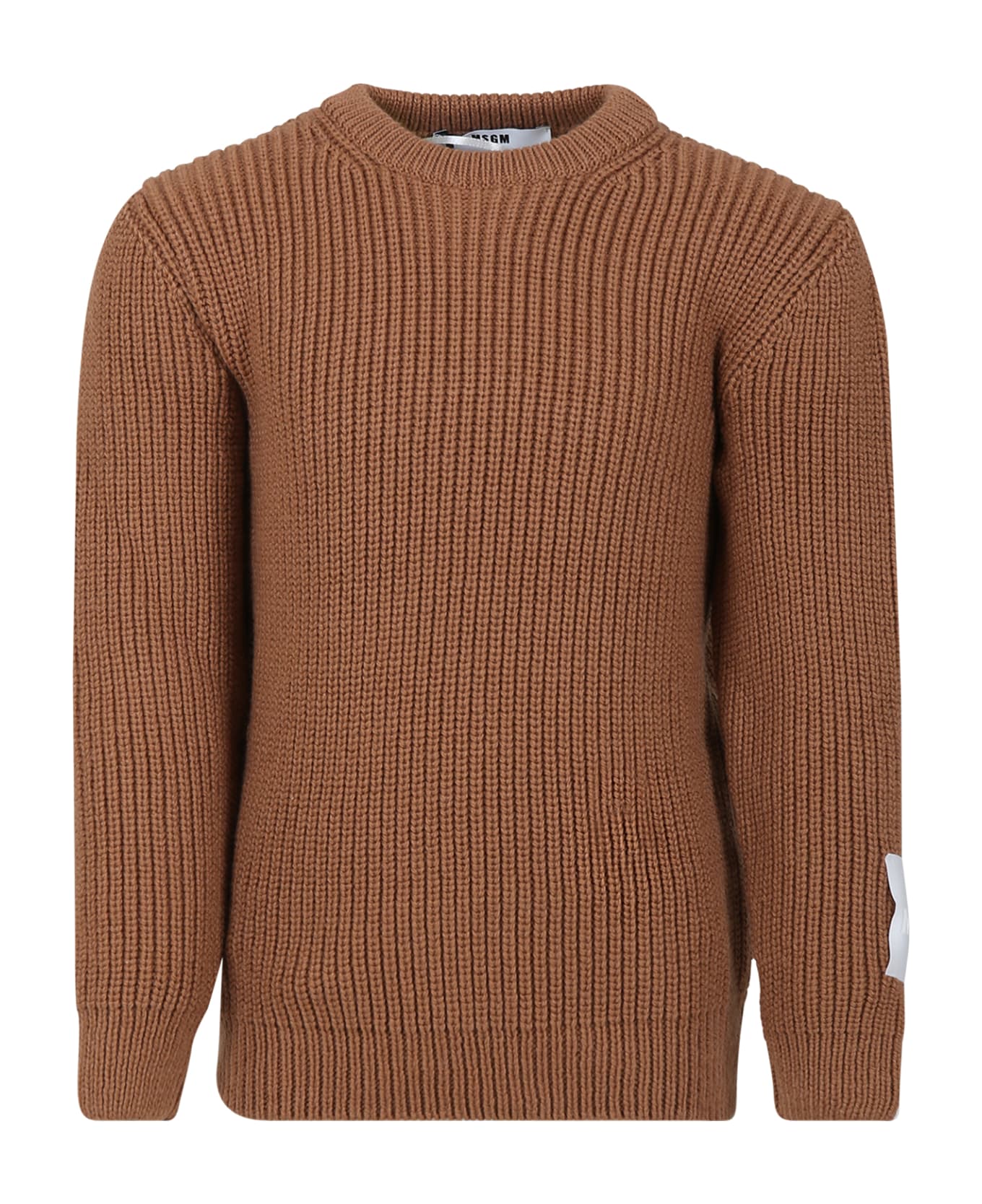 MSGM Brown Sweater For Boy With Logo - Beige ニットウェア＆スウェットシャツ