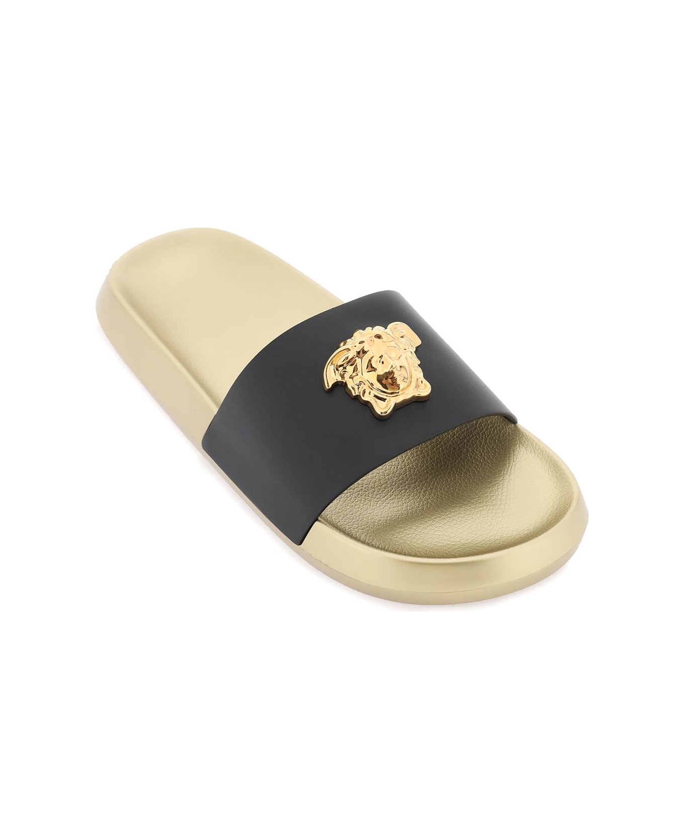 Versace La Medusa Rubber And Calfskin Slides - Gold