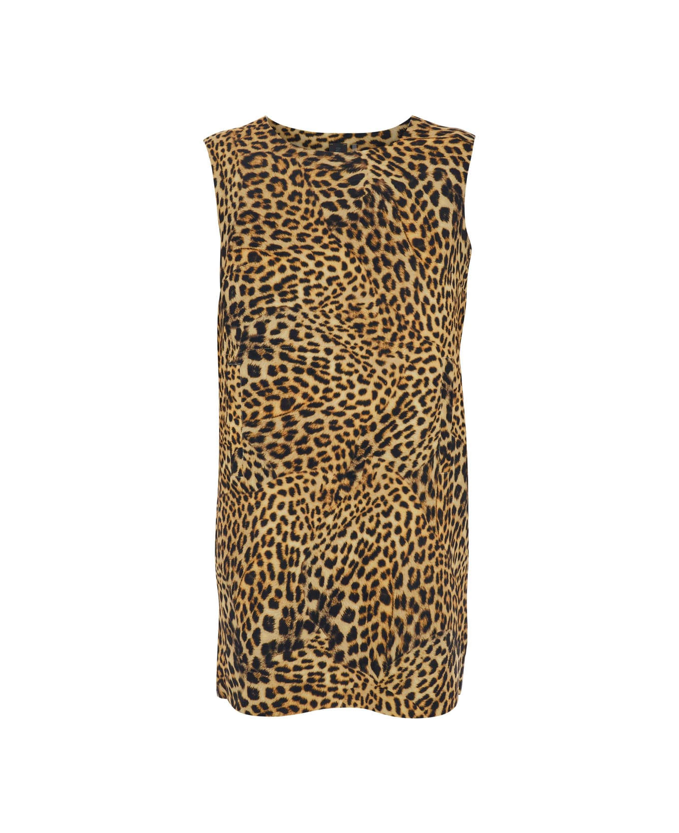 Norma Kamali Brown Short Dress With All-over Printed Leopard Motif In Tech Fabric Woman - Brown