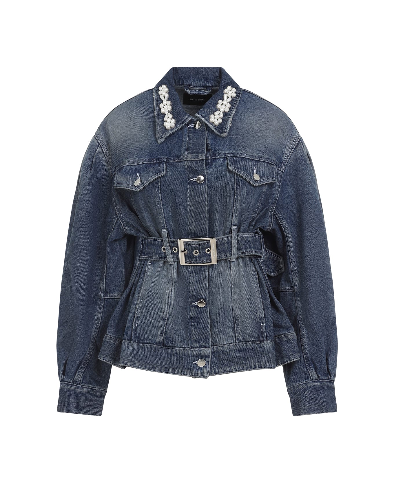 Simone Rocha Sculpted Belt Jacket - Distressed Blue Pearl
