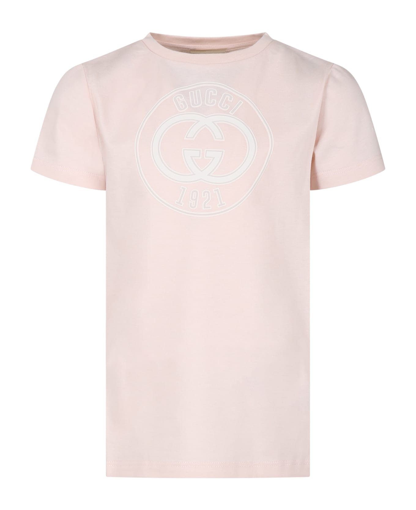 Gucci Pink T-shirt For Girl With Logo Gucci 1921 - Pink Tシャツ＆ポロシャツ