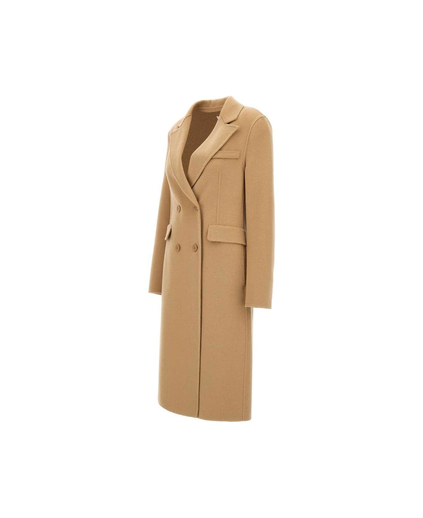Parosh Double-breasted Mid-length Coat - BEIGE