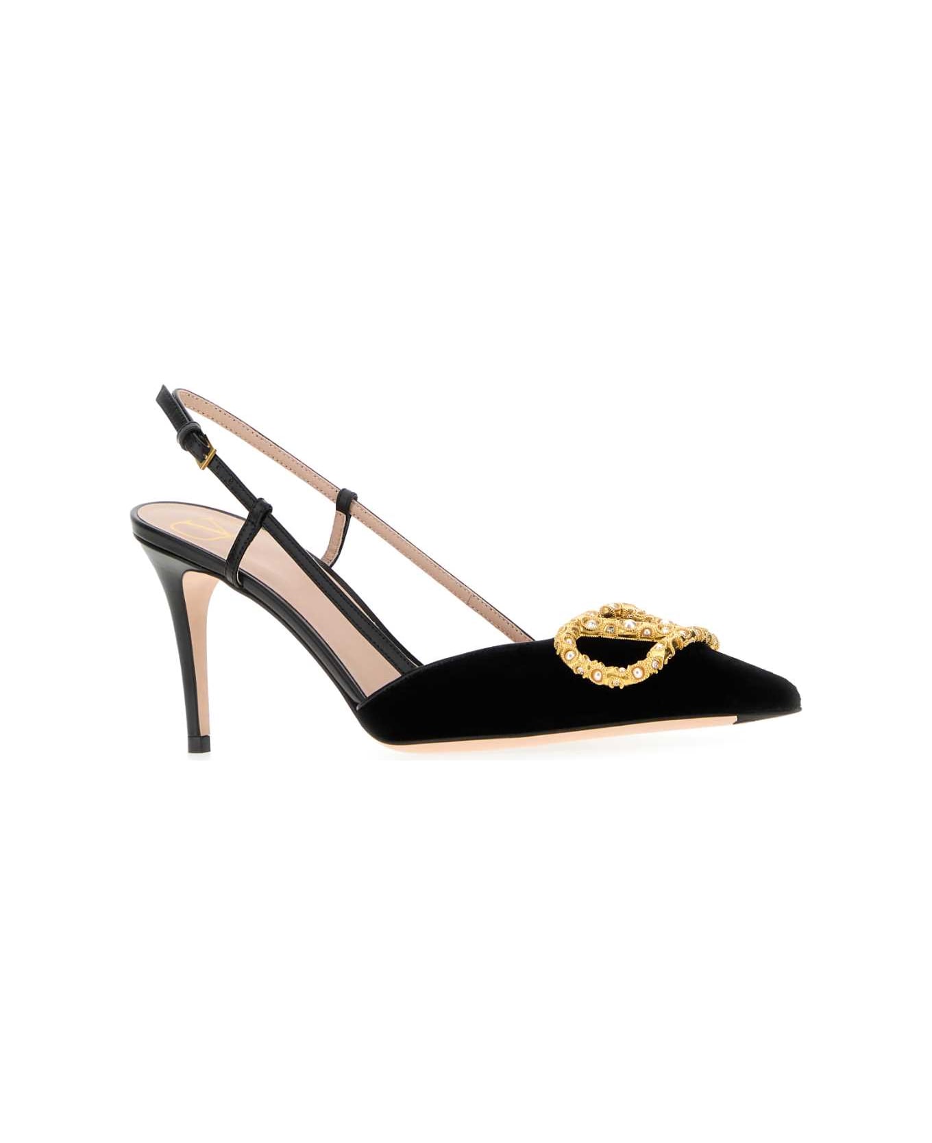 Valentino Garavani Black Velvet Vlogo Signature Pumps - NEROCREAMCRYSTAL