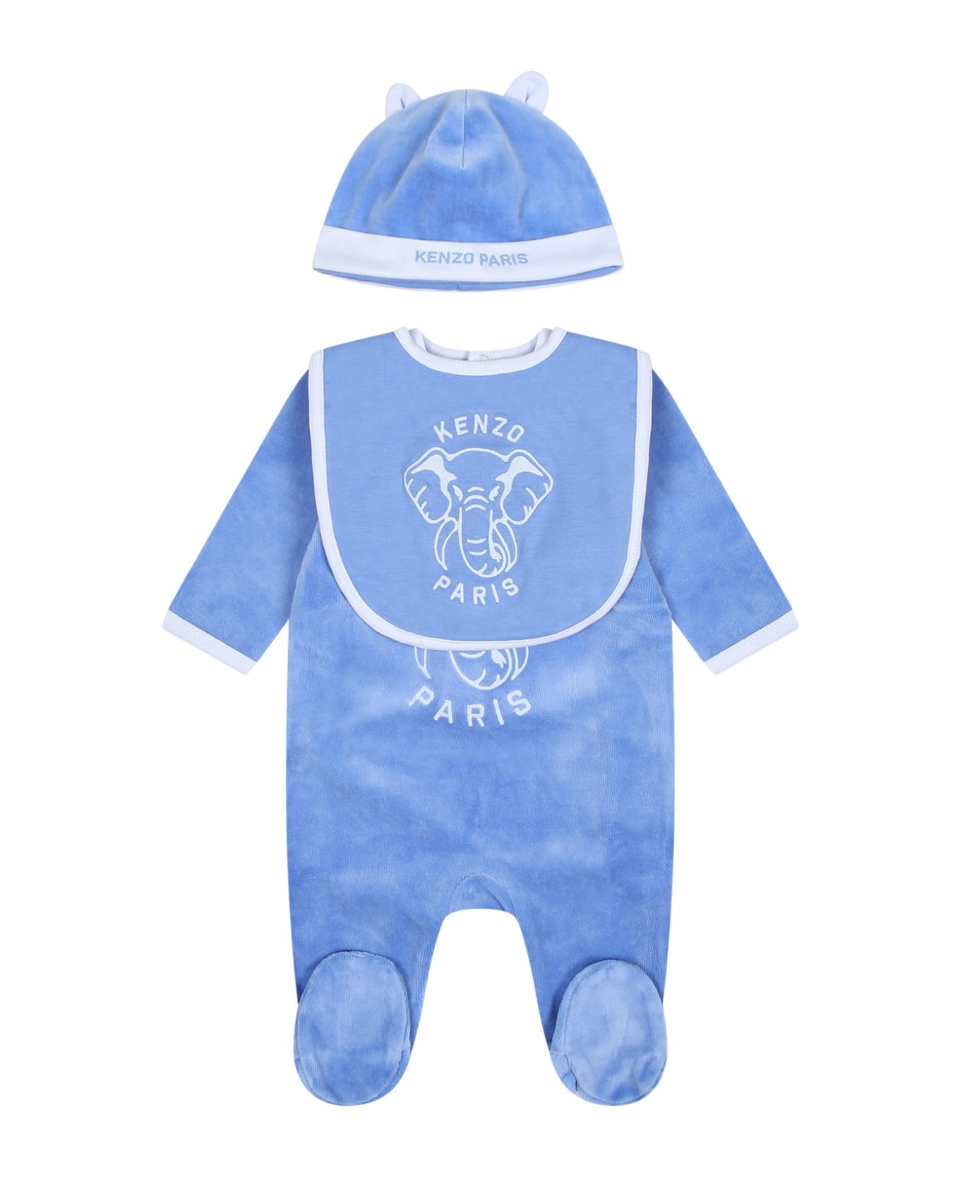 Kenzo Kids Light Blue Set For Baby Boy With Logo - Light Blue