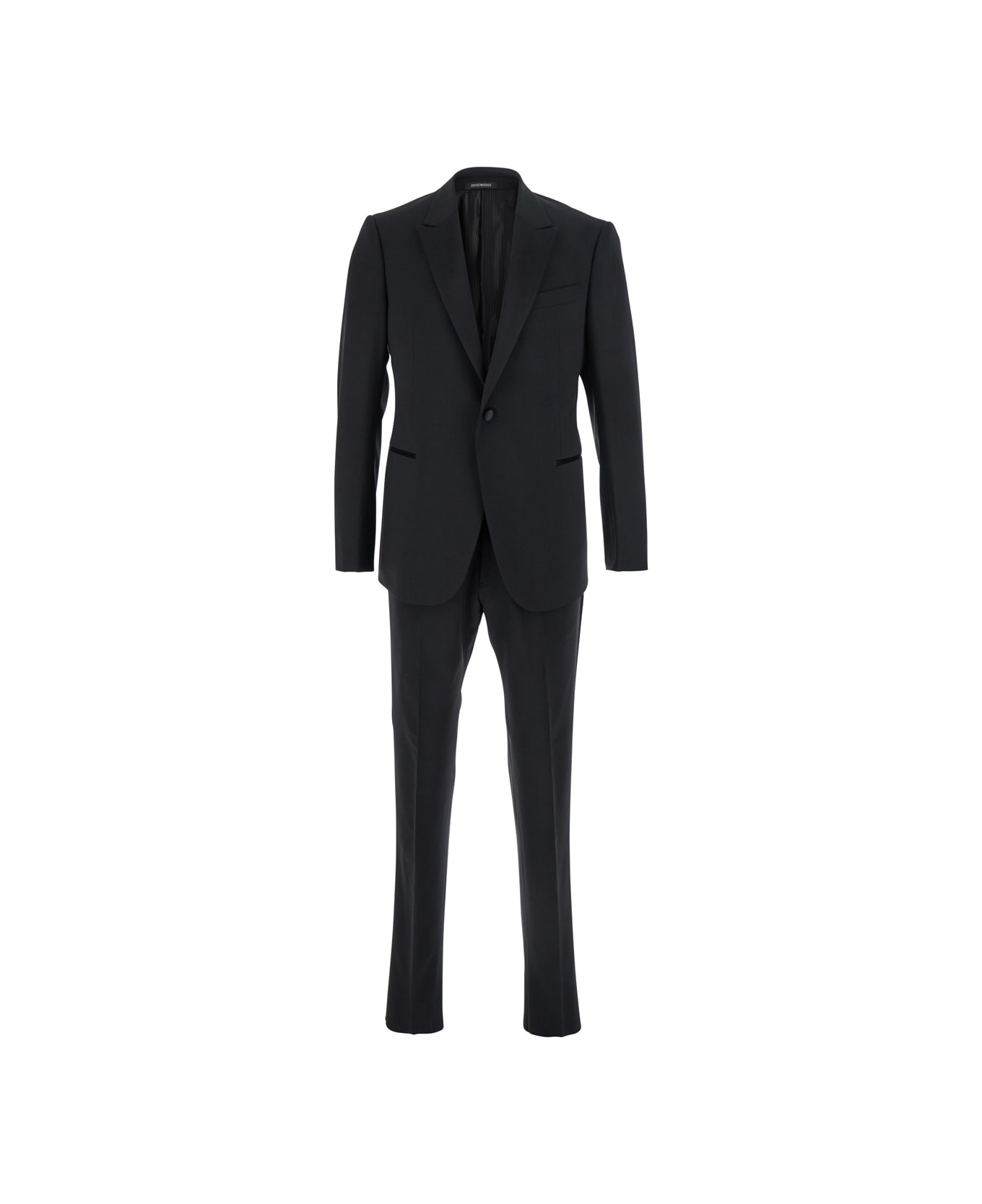 Emporio Armani Black Single-breasted Suit With Peak Revers In Wool Stretch Man - Black