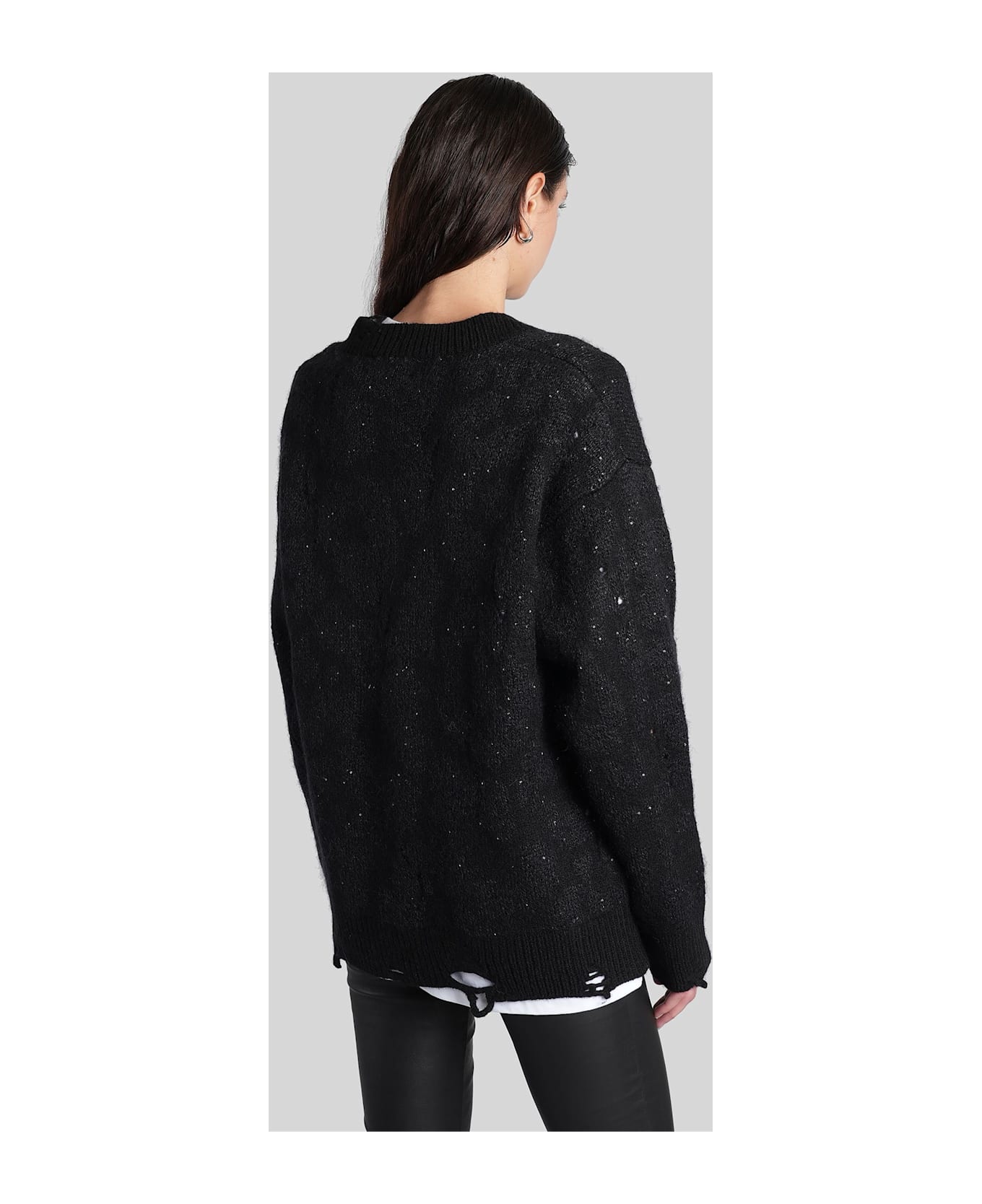 Laneus Cardigan In Black Wool - black