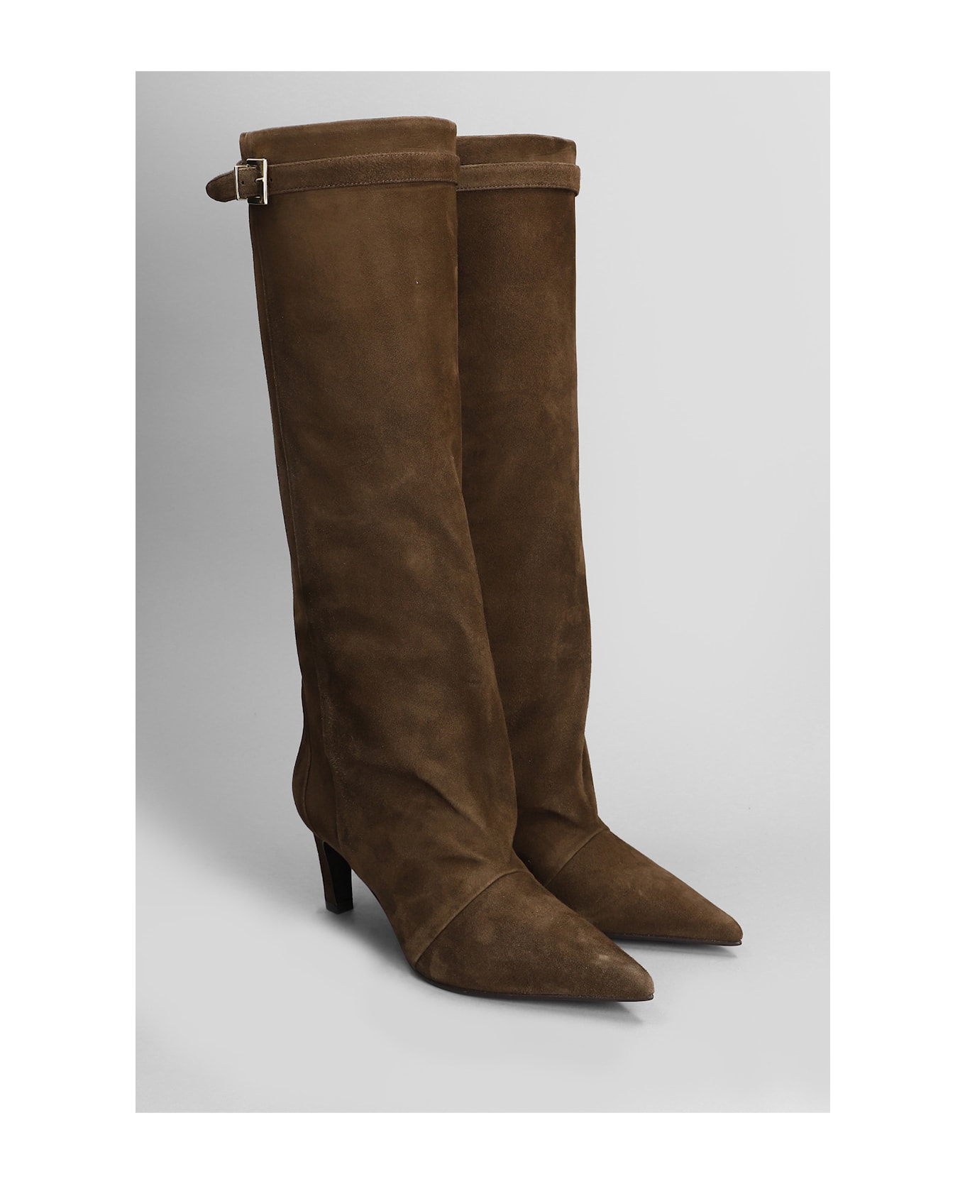 Lella Baldi High Heels Boots In Brown Suede - brown