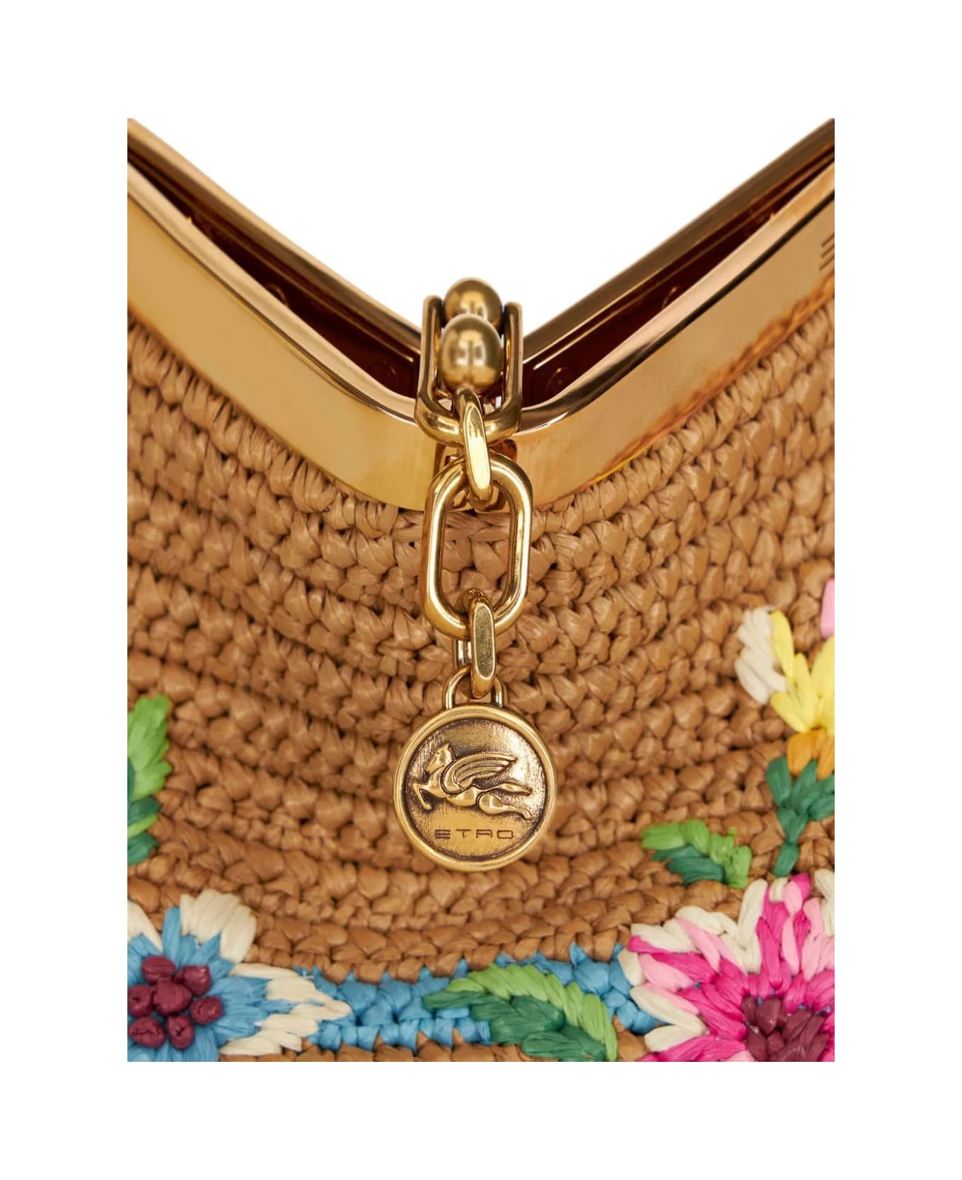 Etro Vela Mini Bag In Raffia With Embroidery - Brown ショルダーバッグ