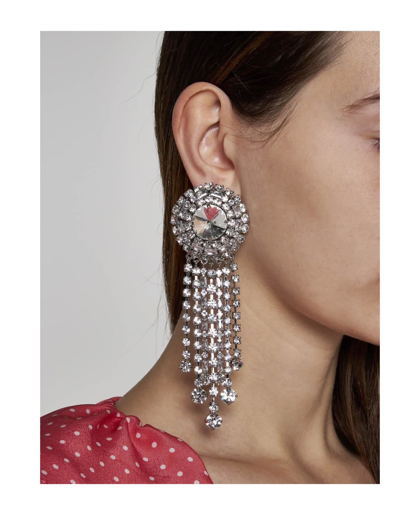 Alessandra Rich Crystal Fringed Round Earrings - Silver