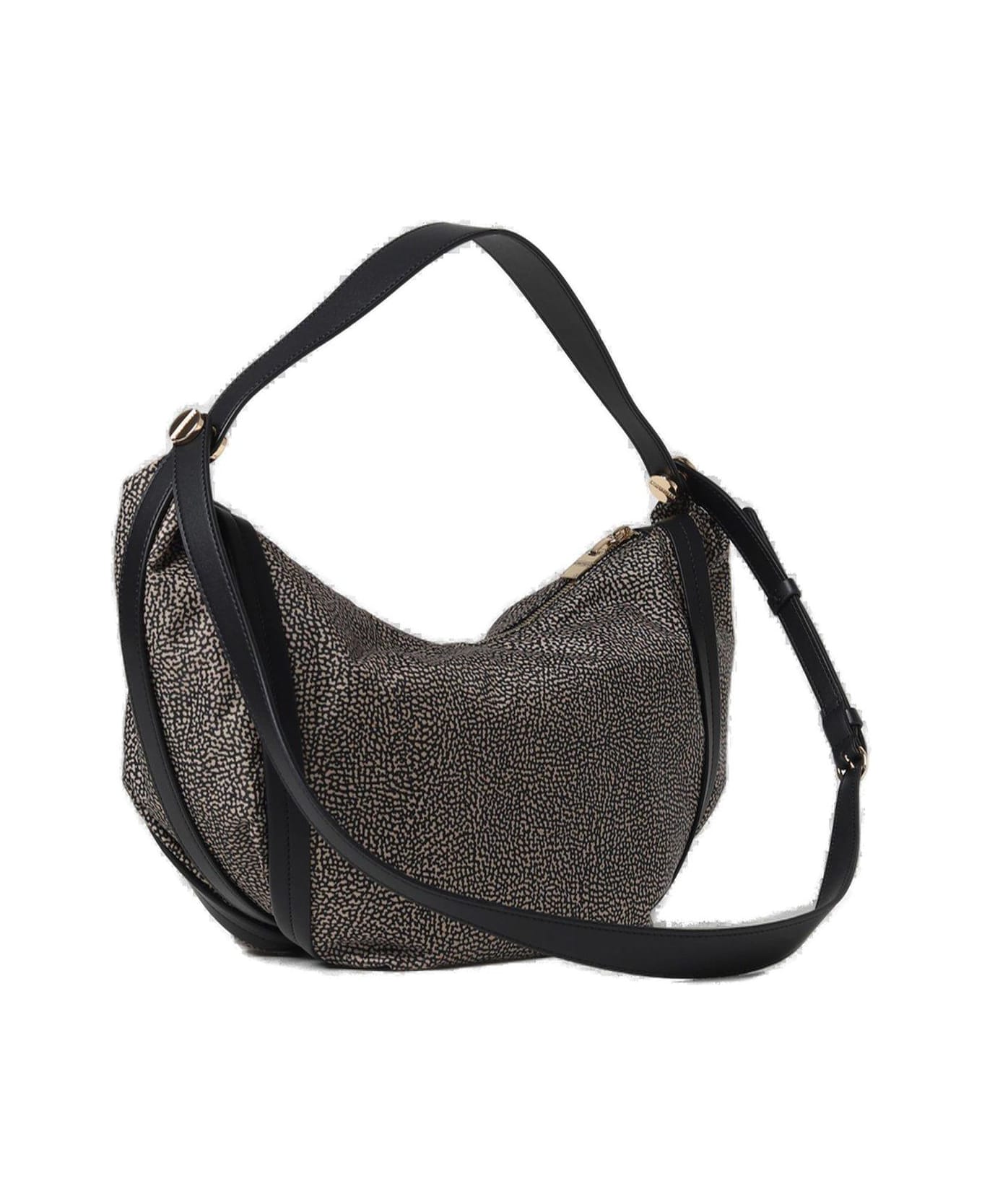 Borbonese Zip-up Medium Hobo Bag - Op Naturale/nero