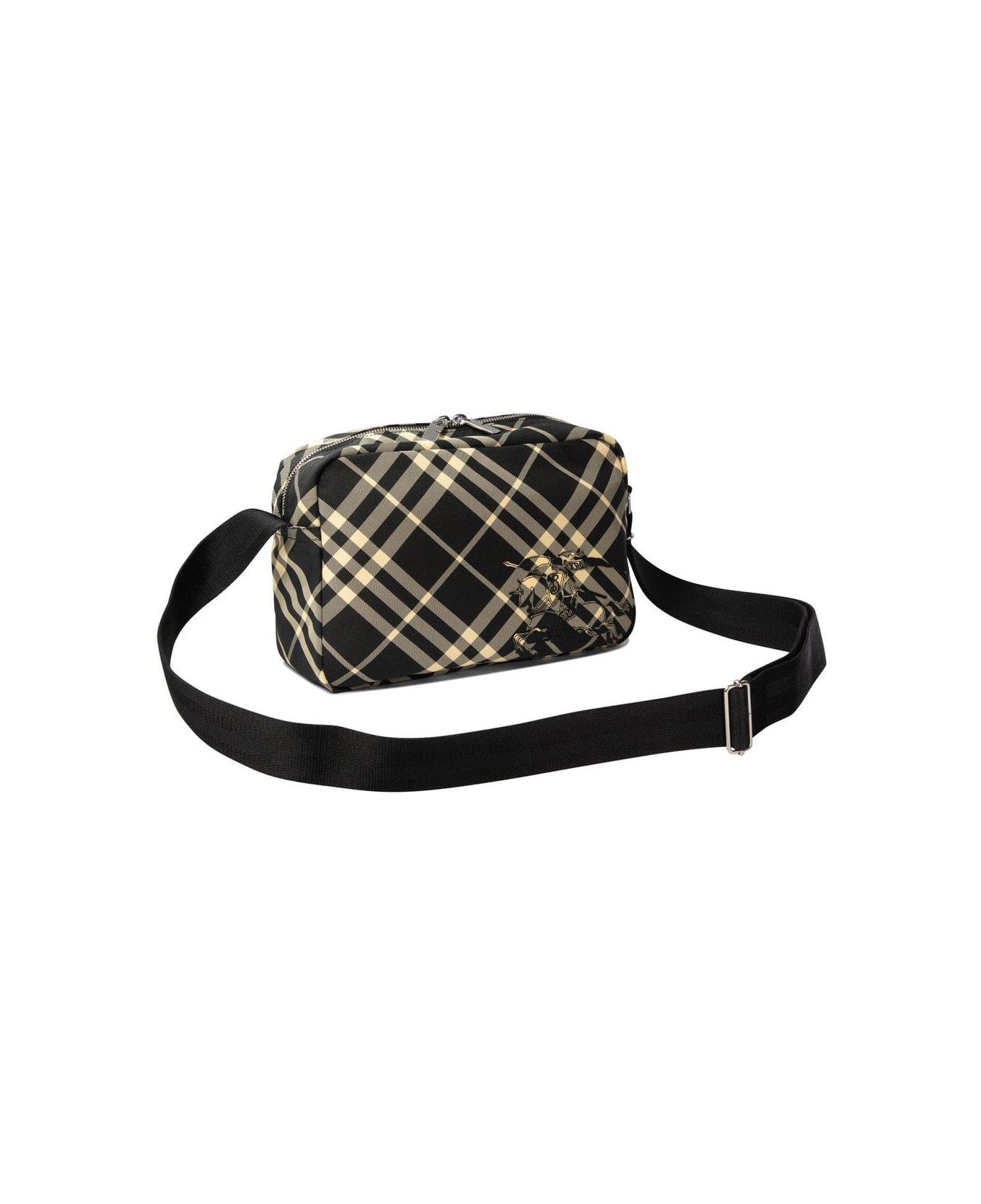 Burberry Equestrian Knight Motif Checked Zipped Crossbody Bag - Black Calico