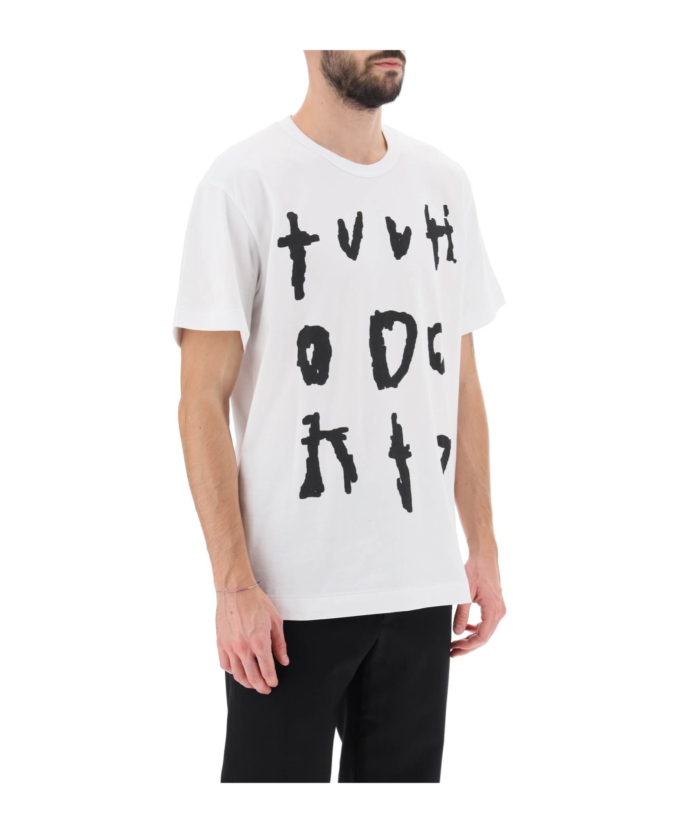 Comme Des Garçons Homme Plus Artwork Print T-shirt - WHITE BLACK (White)