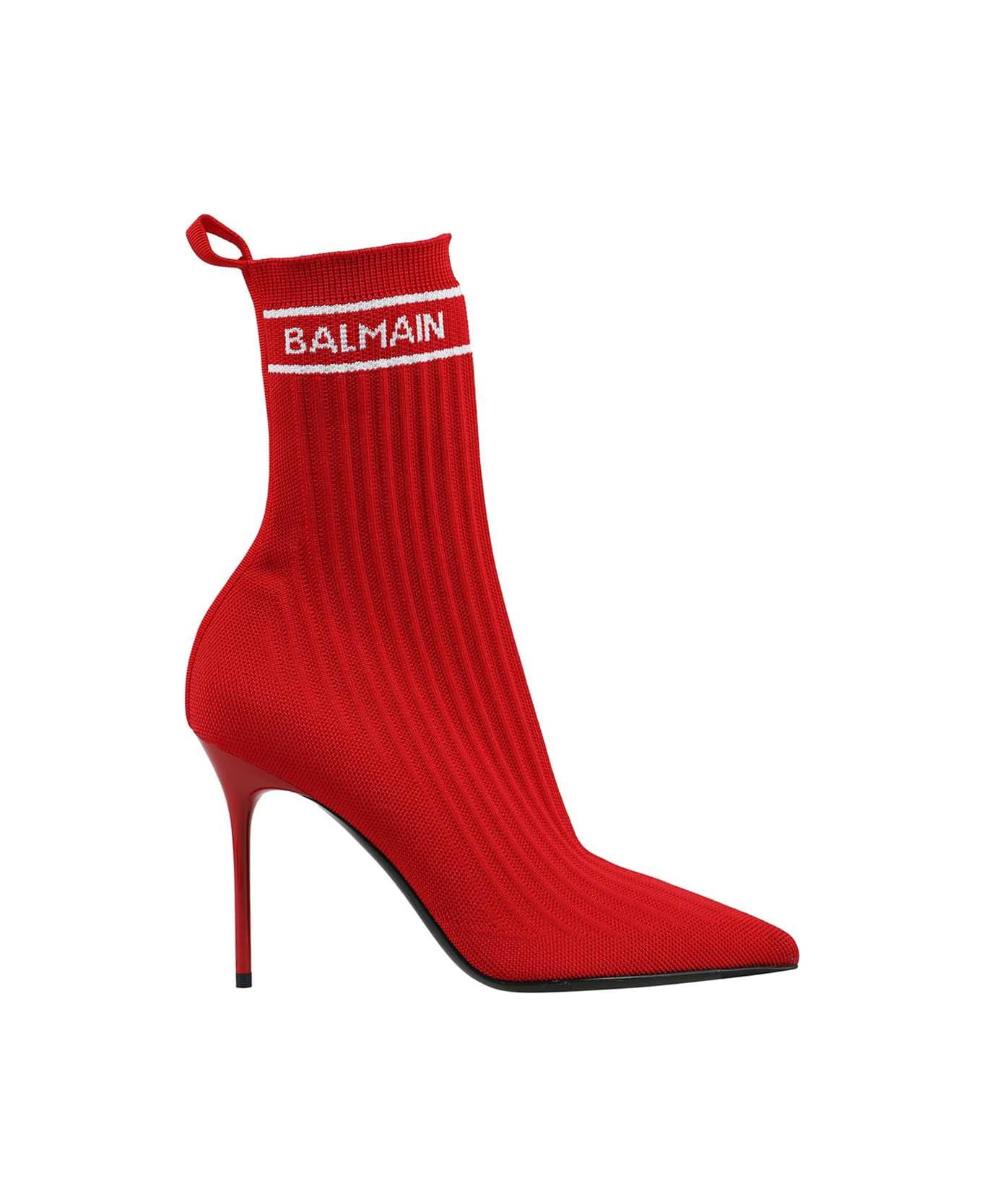 Balmain Fabric Ankle Boots - red