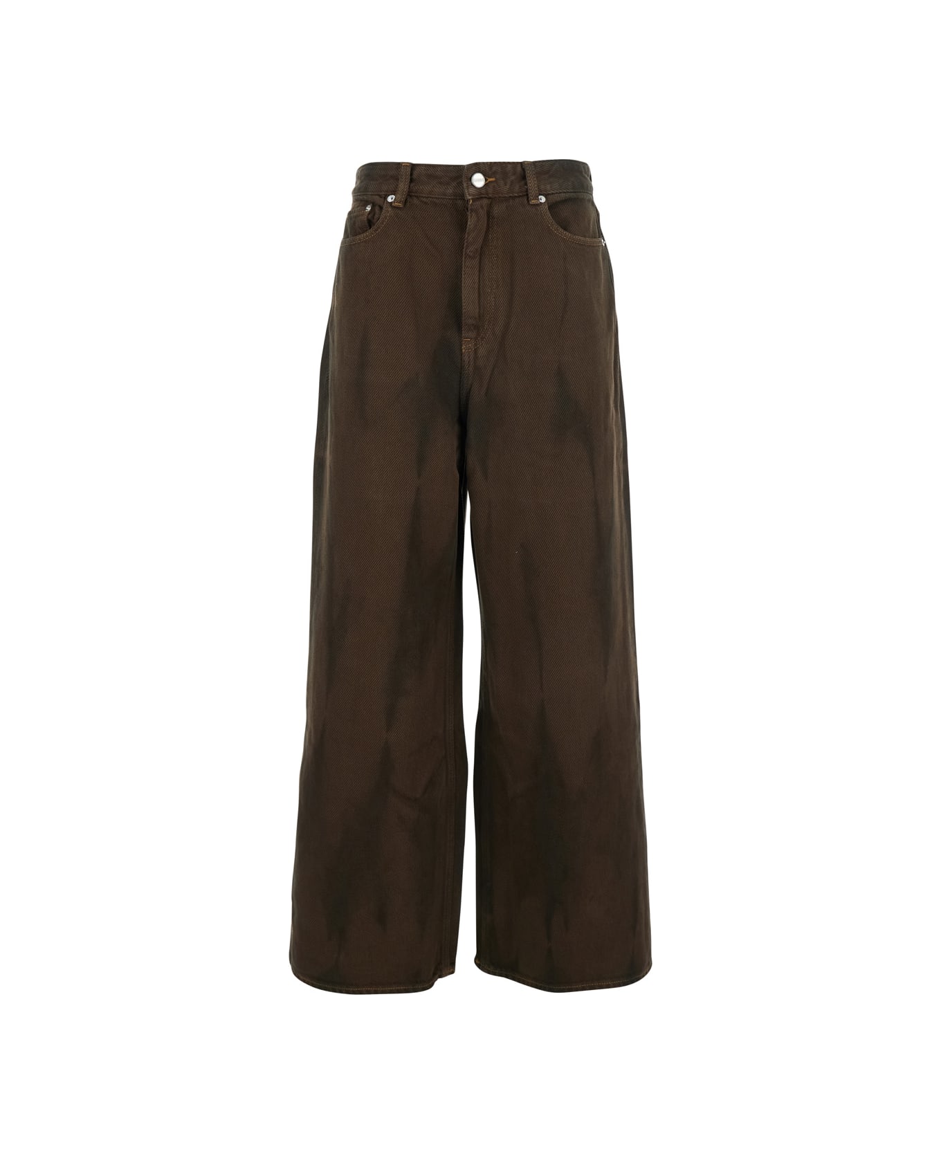 Ganni Brown Denim Wide-leg Jeans - CHICORYCOFFEE