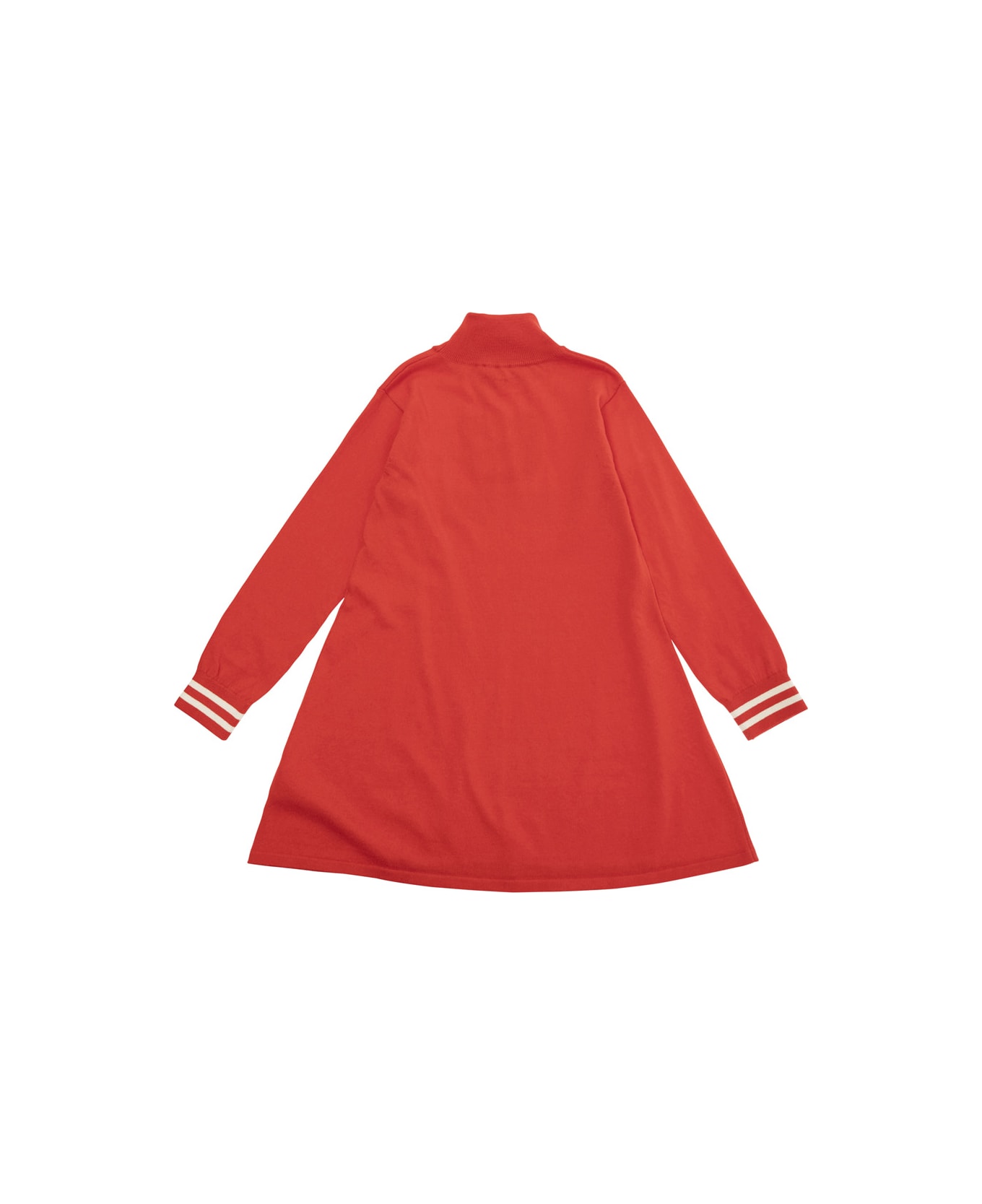 Moschino Red High Neck Dress With Teddy Print In Cotton And Wool Girl - Red
