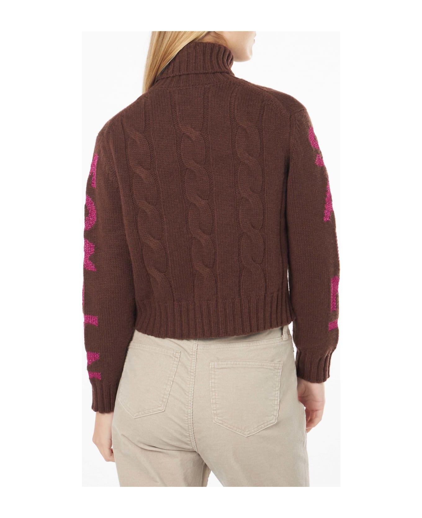 MC2 Saint Barth Woman Turtleneck Braided Sweater With Saint Moritz Jacquard - BROWN