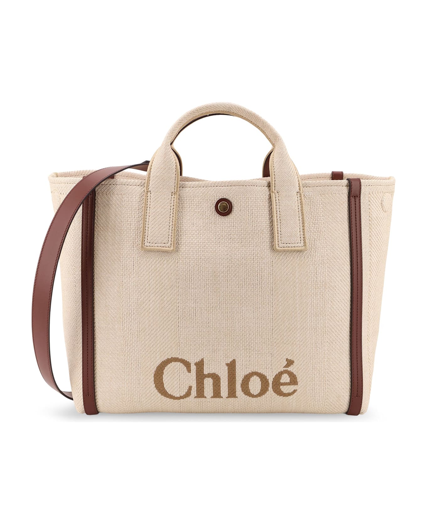 Chloé Chloè Carry Canvas Shoulder Bag With Logo Embroidery - Hot Sand