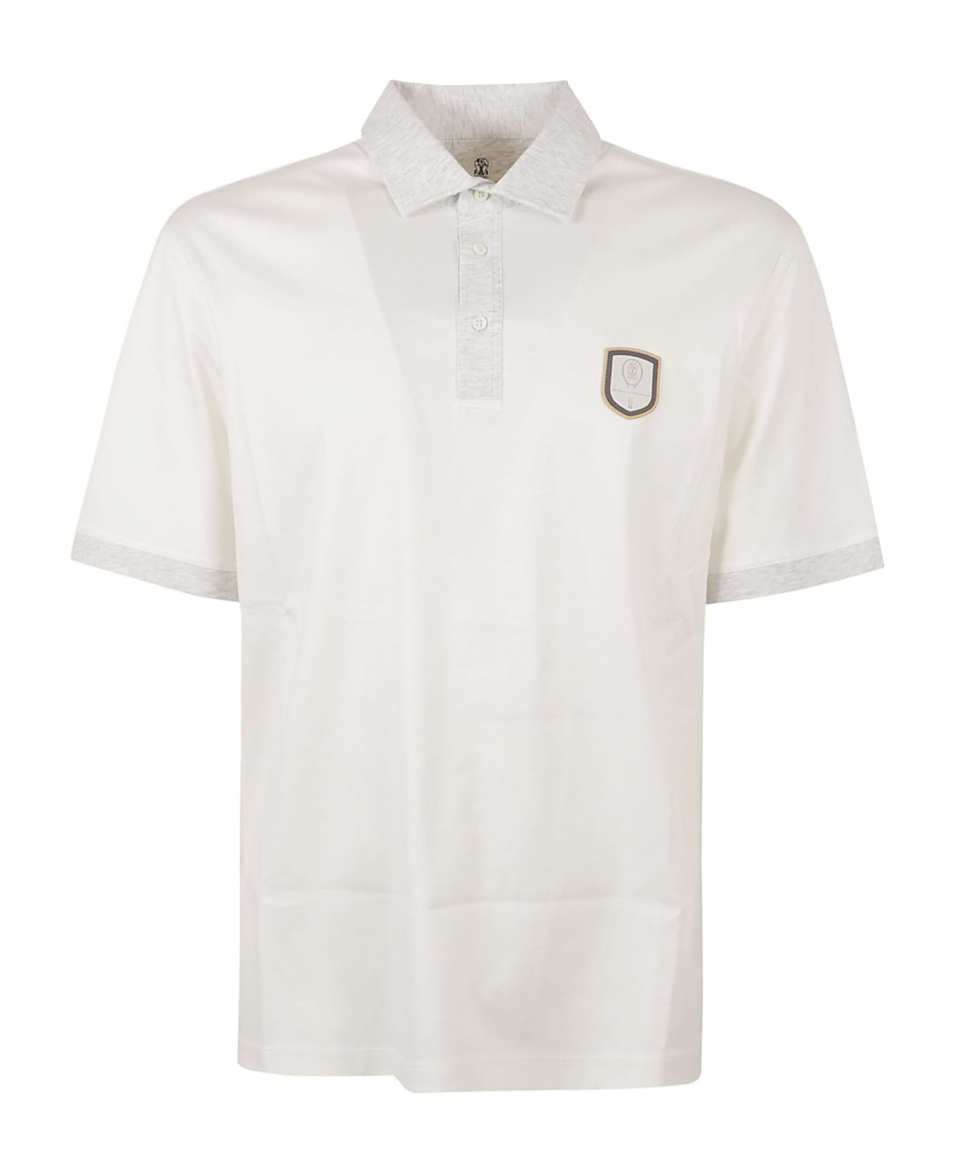 Brunello Cucinelli Logo Patched Regular Polo Shirt - Off White/Pearl