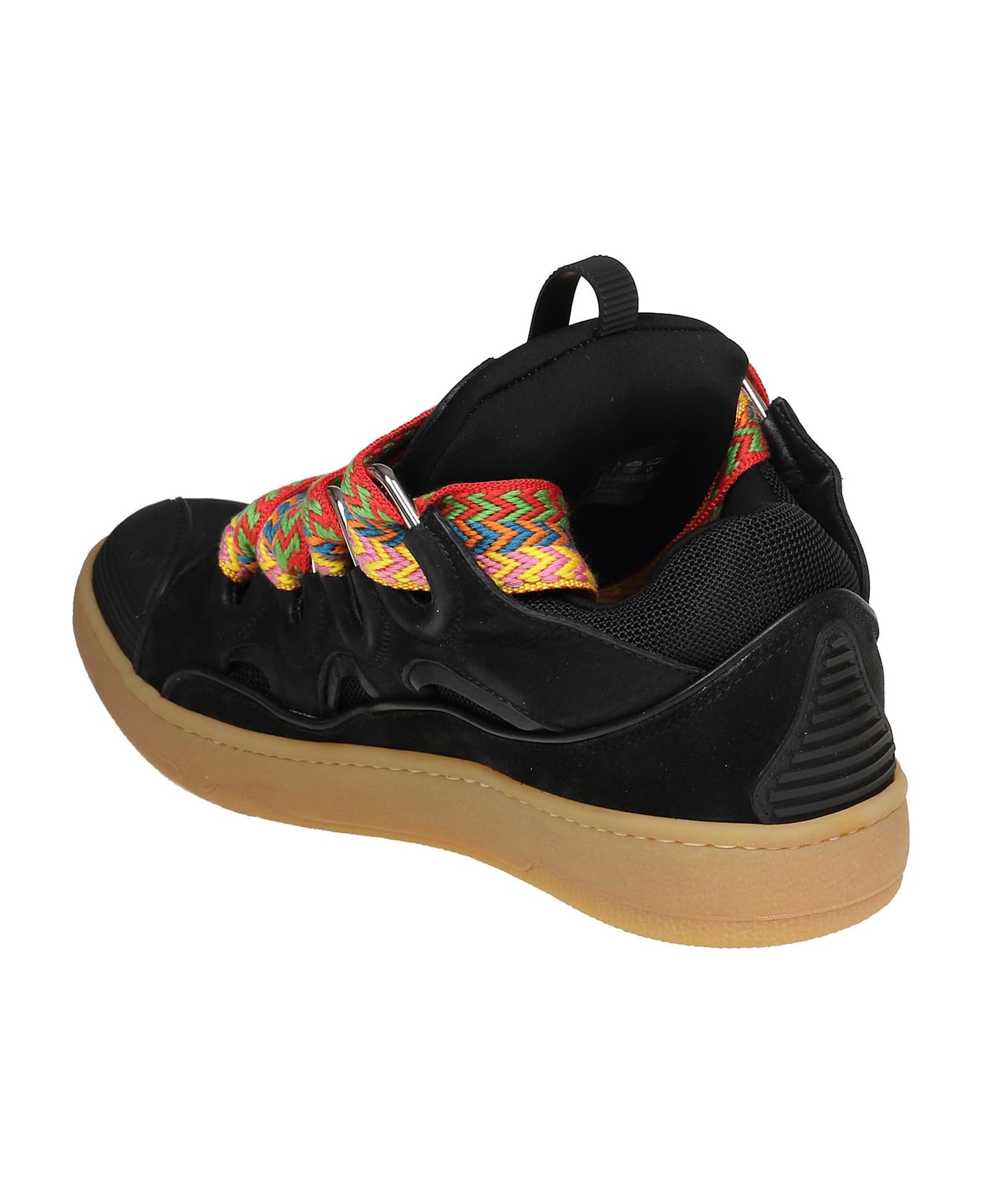 Lanvin Curb Sneakers In Leather And Suede With Multicolor Laces - Black