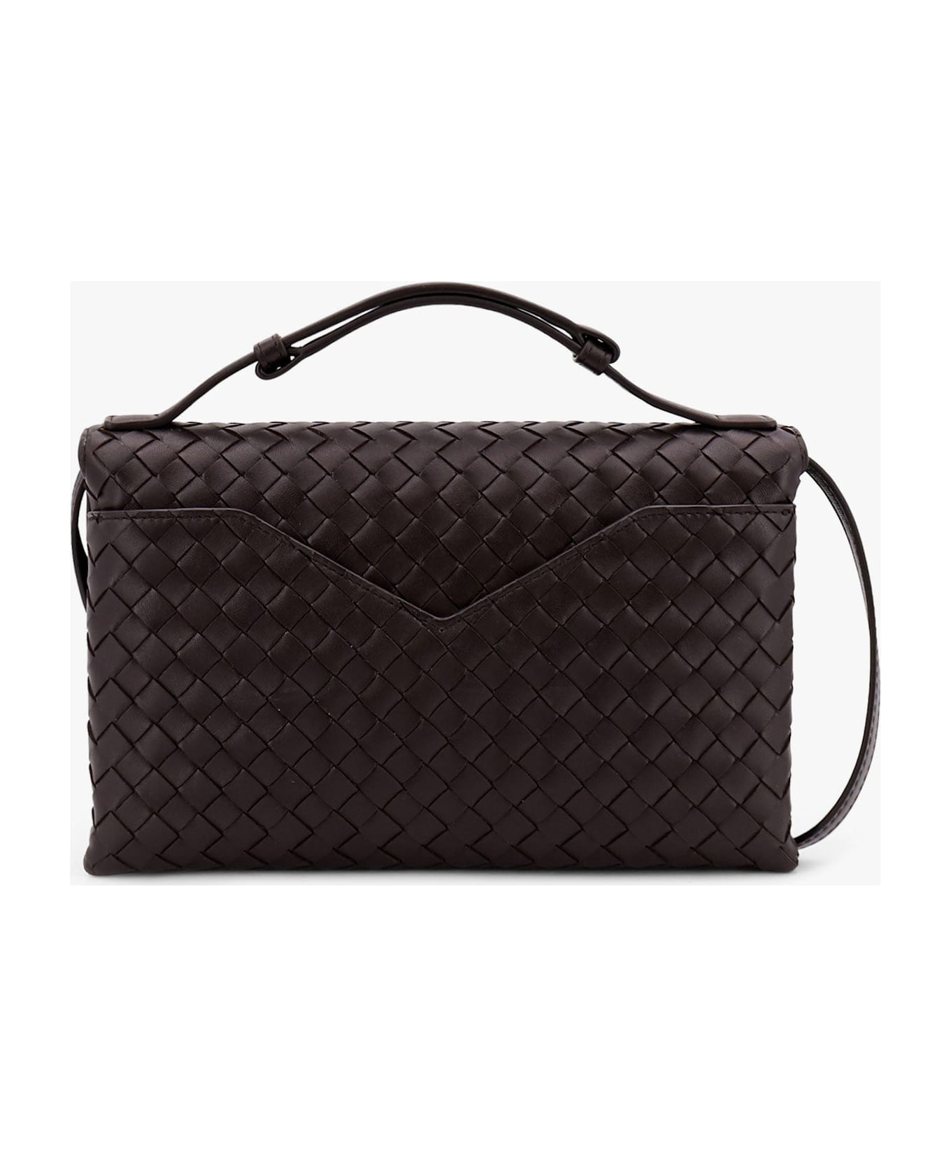 Bottega Veneta Knot Lock Leather Shoulder Bag With Intrecciato Motif - BROWN