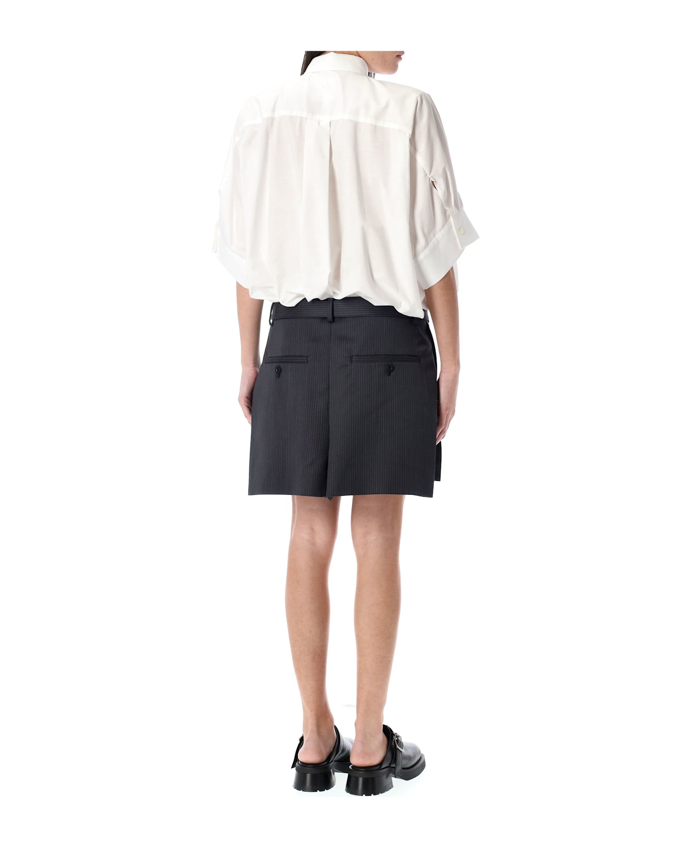 Sacai Cotton Poplin X Wool Mini Dress - BLACK WHITE