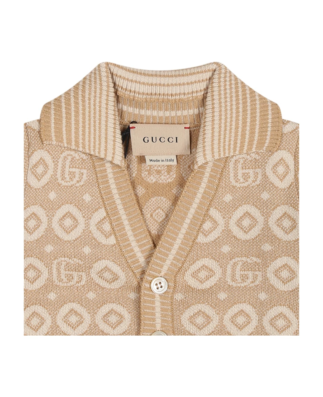Gucci Beige Cardigan For Boy With Double G - Beige